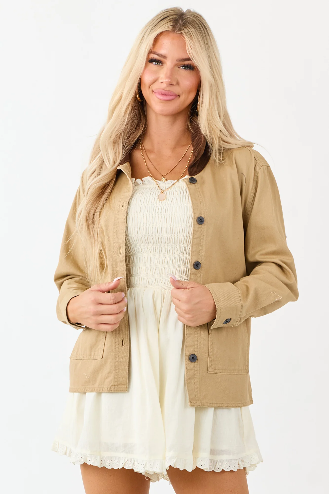 Brown Denim Barn Style Jacket with Corduroy Collar