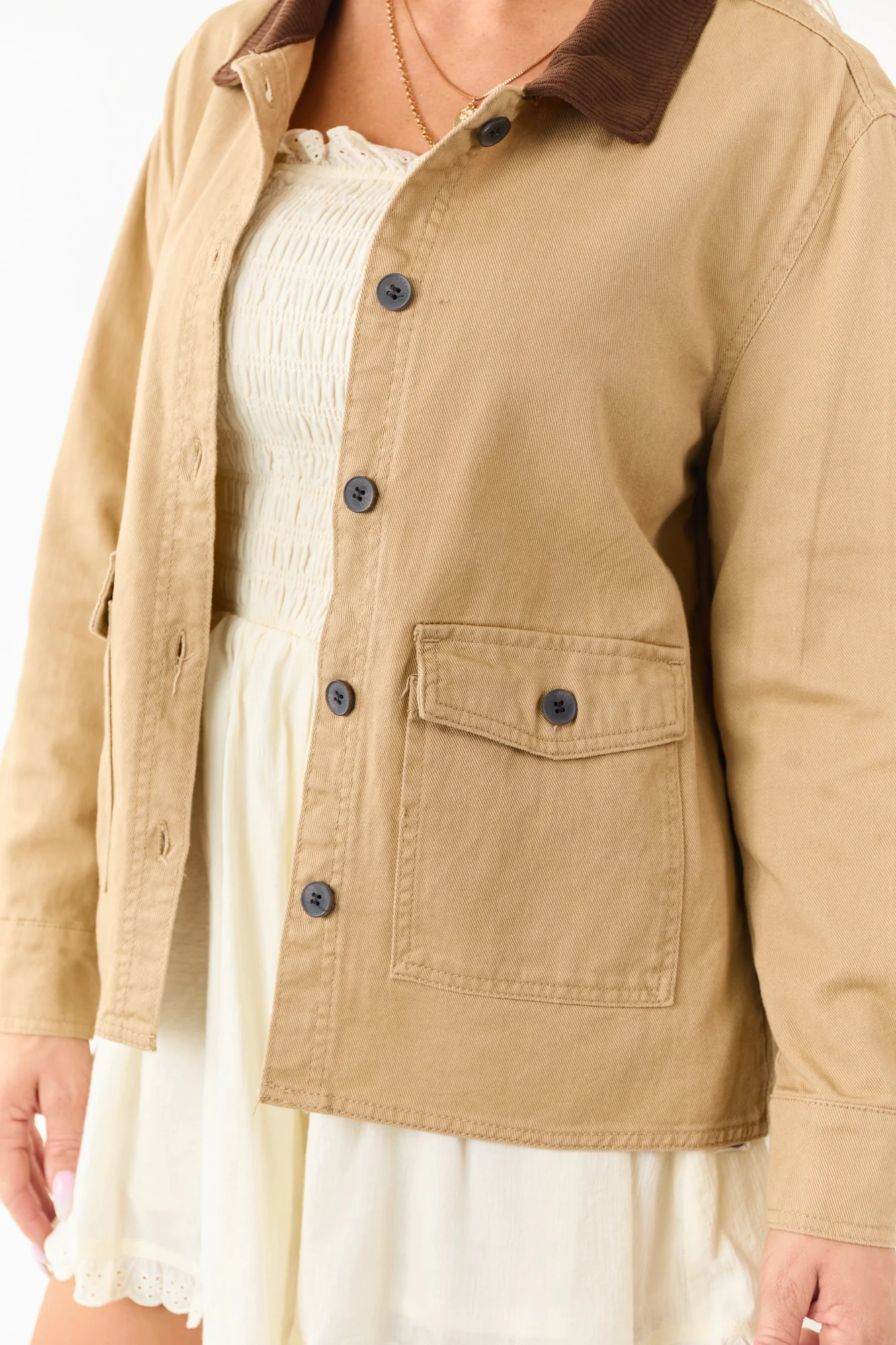 Brown Denim Barn Style Jacket with Corduroy Collar