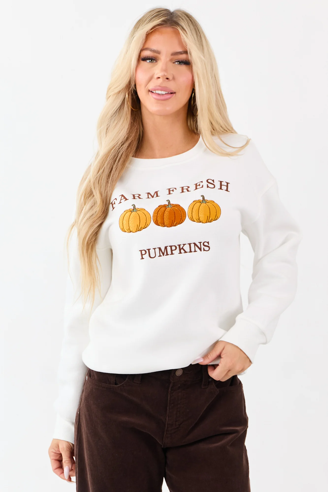 Seasonal Pumpkin Graphic Sweatshirt - White Cotton Blend