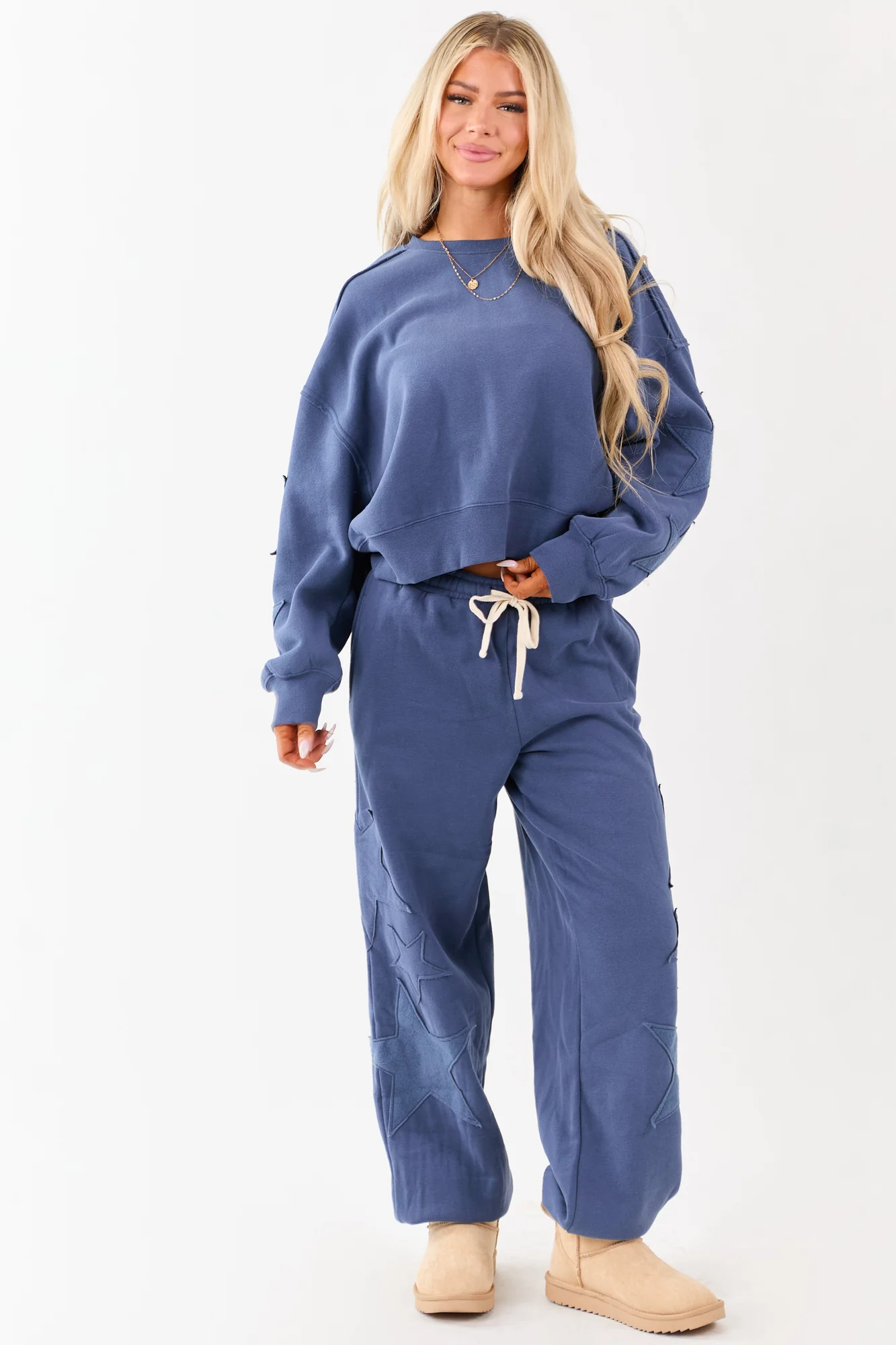 Blue Star Patch Drawstring Jogger Pants