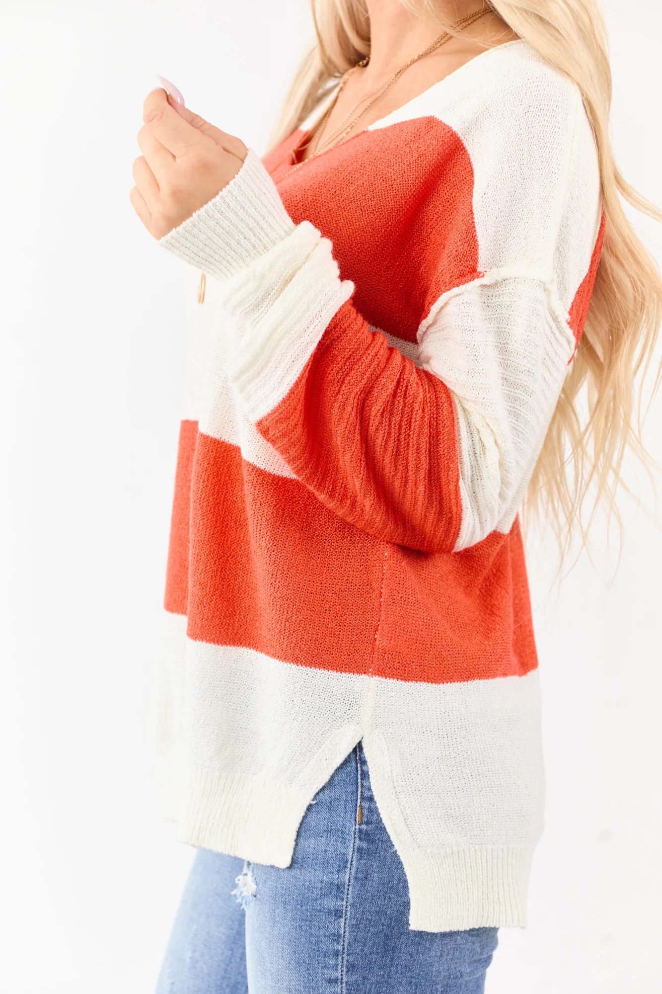 Colorblock Striped V Neck Sweater in Fall Colors