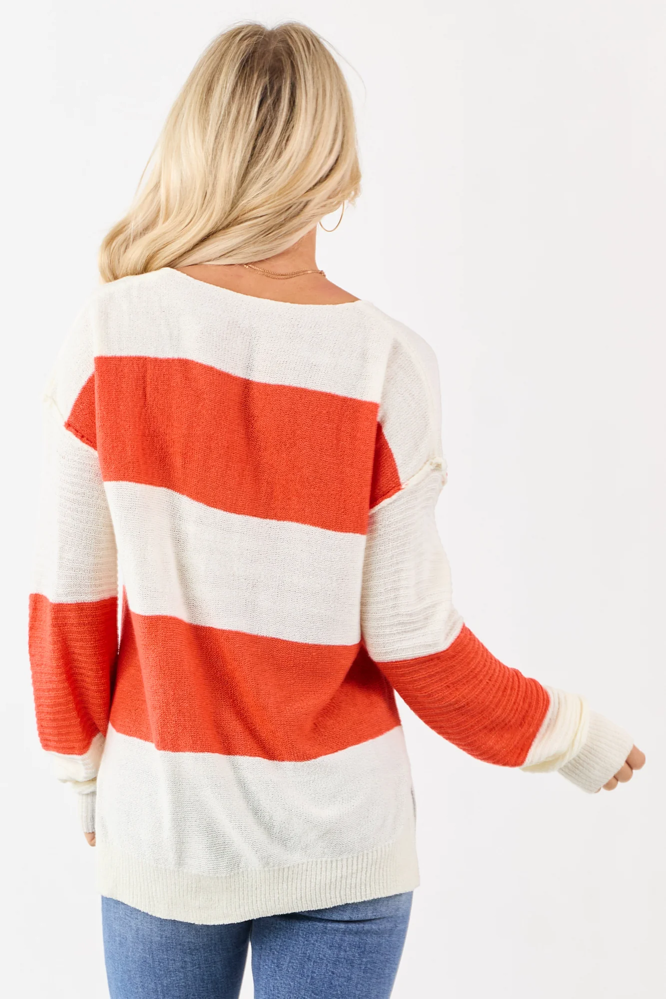 Colorblock Striped V Neck Sweater in Fall Colors