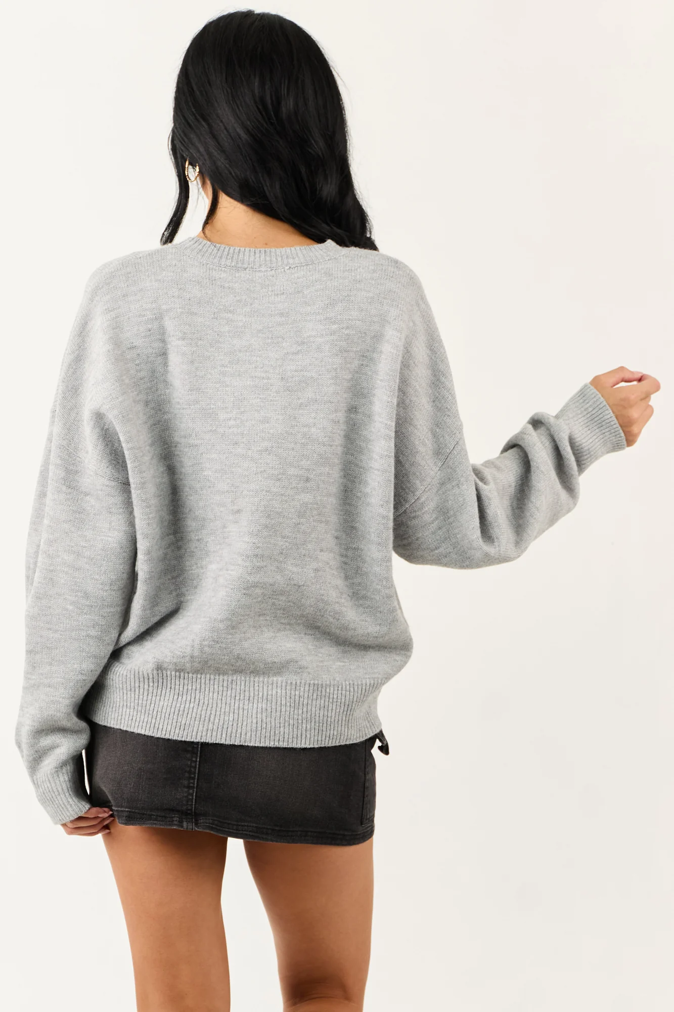 Soft Knit Puppy Graphic Sweater - Dove Grey