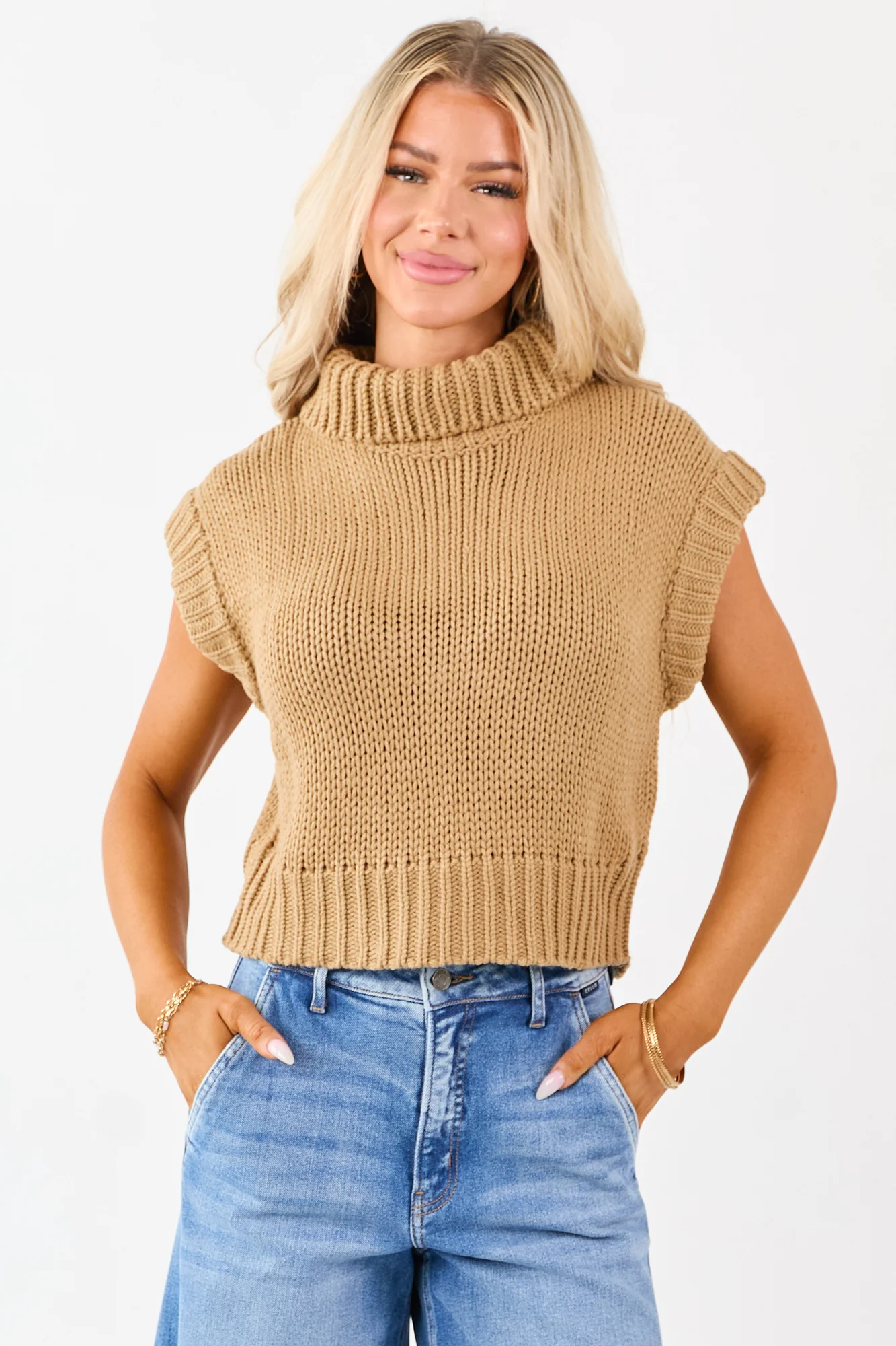 Brown Knit Turtleneck Sweater Top