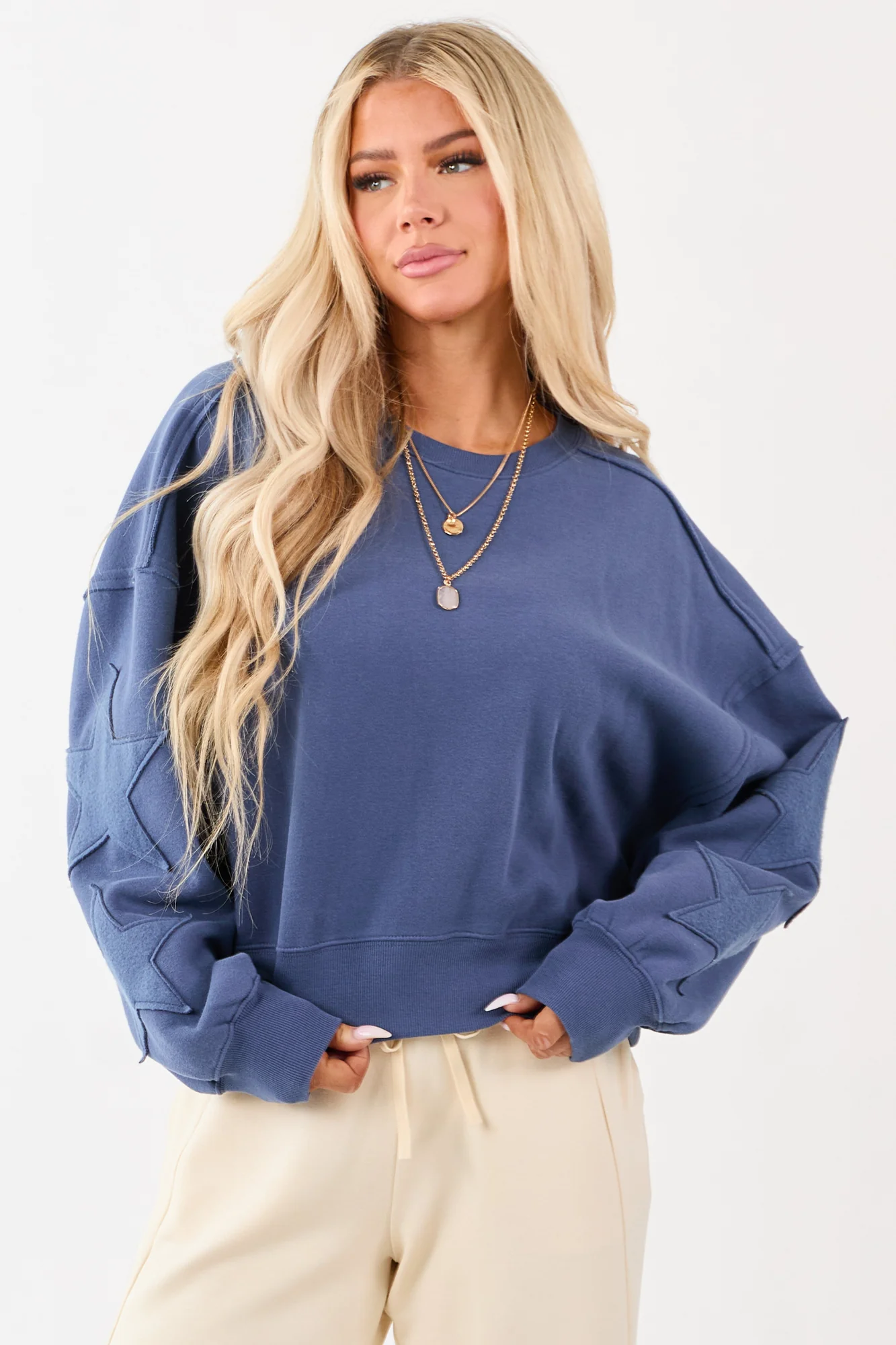 Blue Star Patch Crew Neck Sweatshirt