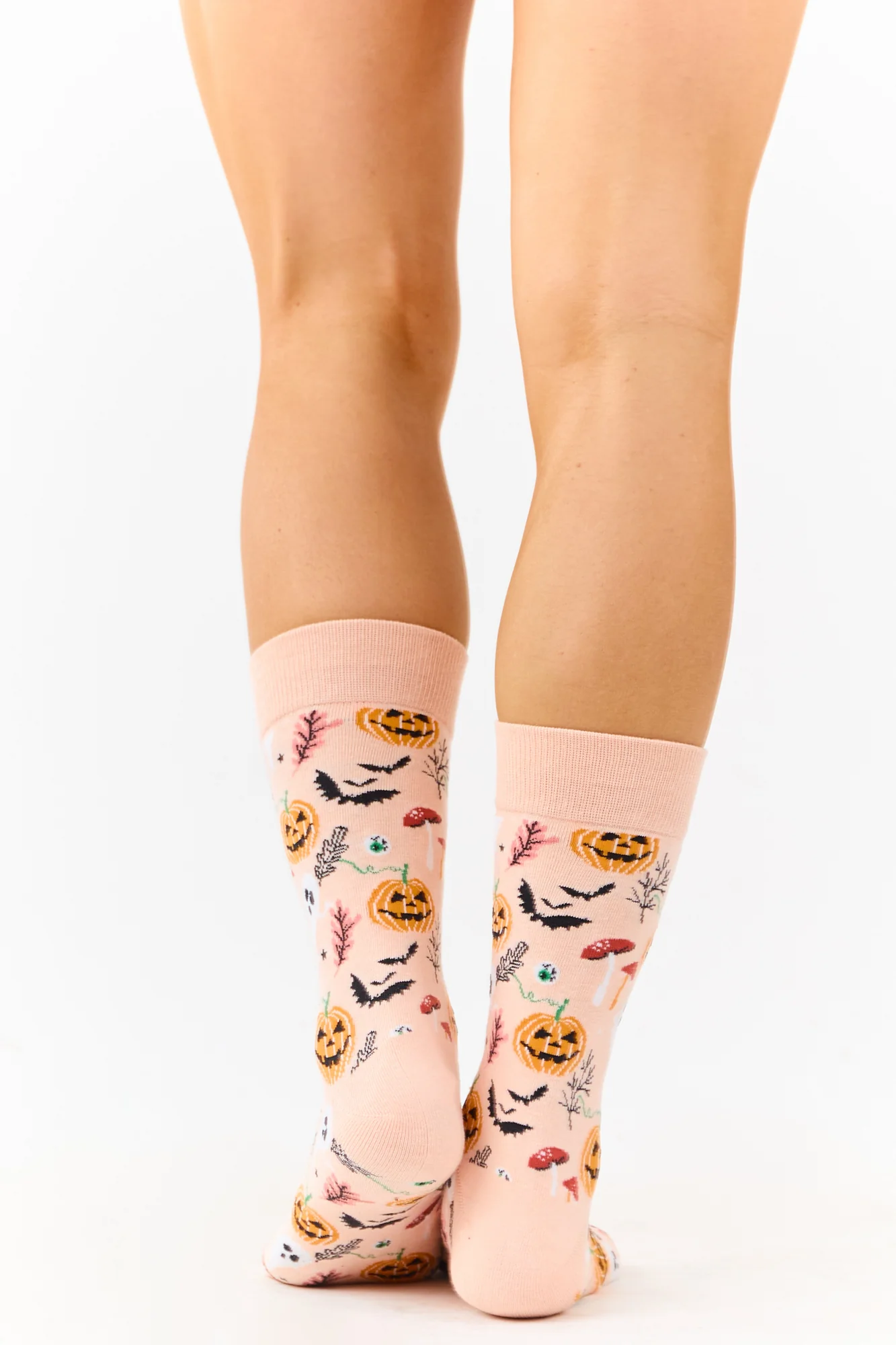 Peach Halloween Print Crew Socks - Seasonal Fun Design