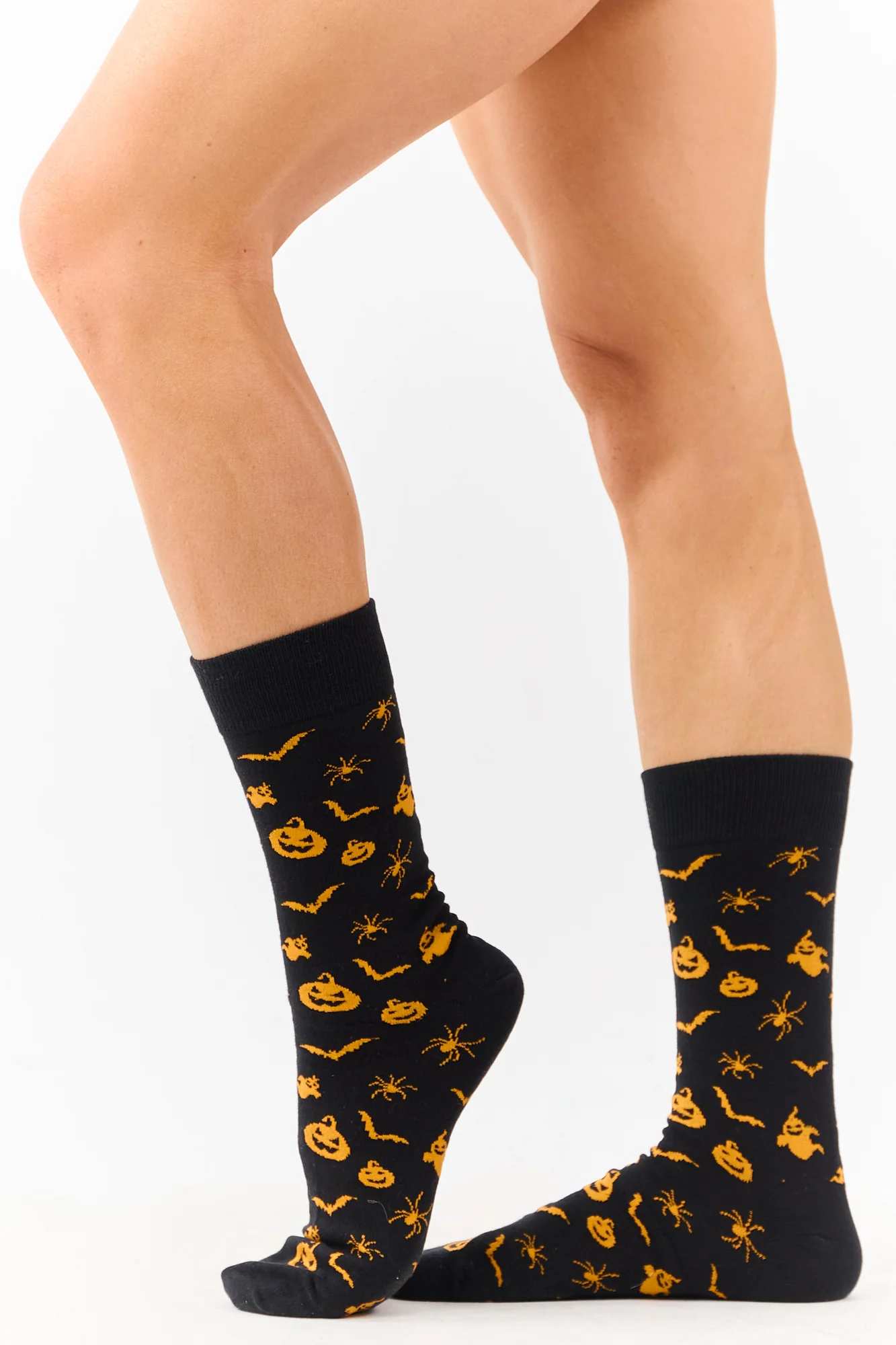 Black Halloween Print Crew Socks for Festive Style