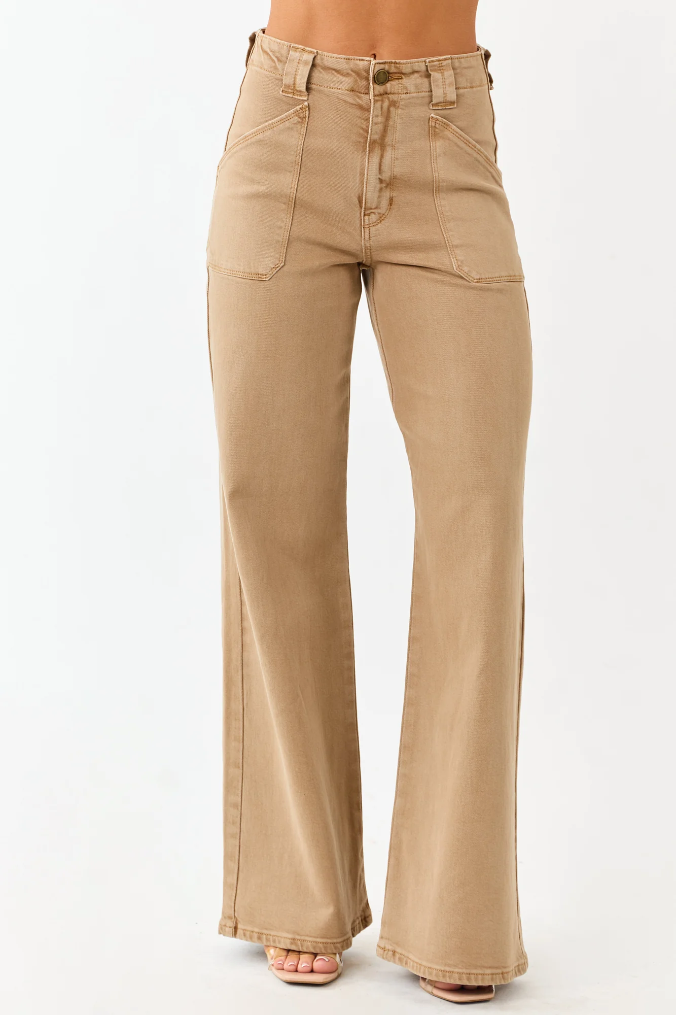High Rise Wide Leg Stretchy Jeans in Peanut Washed Finish