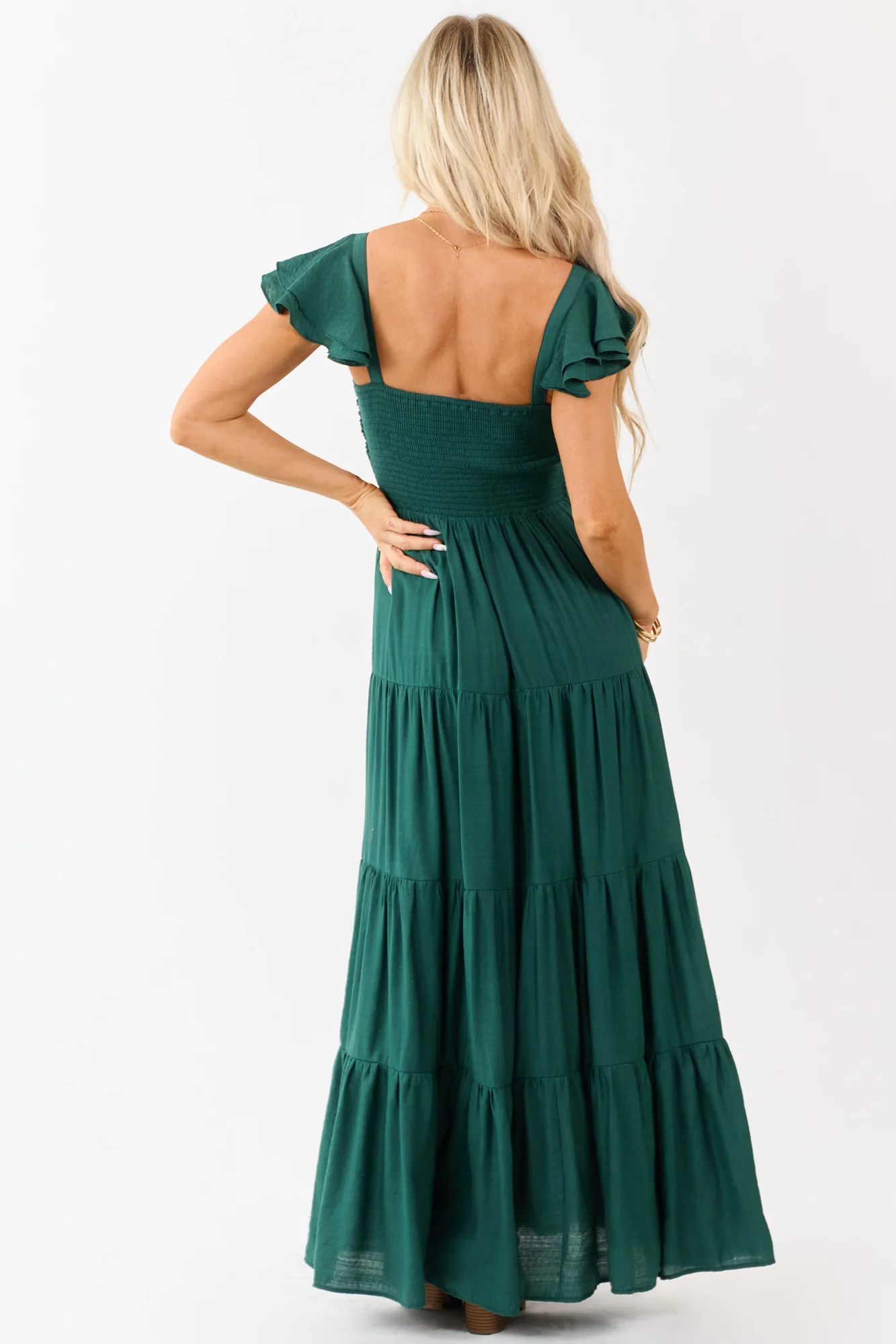 Forest Green Tiered Maxi Dress with Sweetheart Neckline