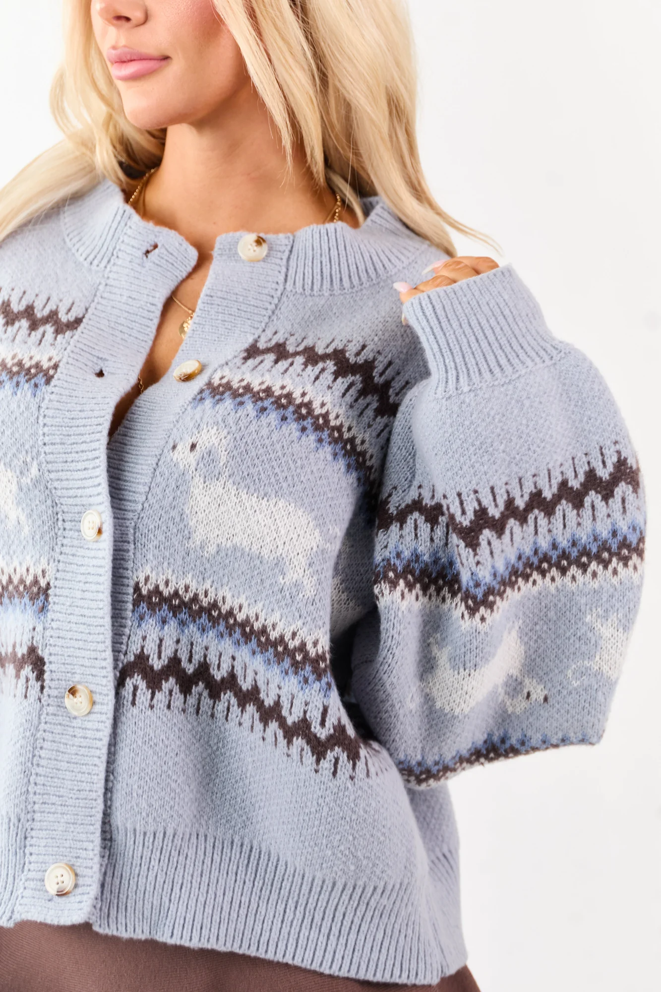 Powder Blue Dog Pattern Knit Cardigan