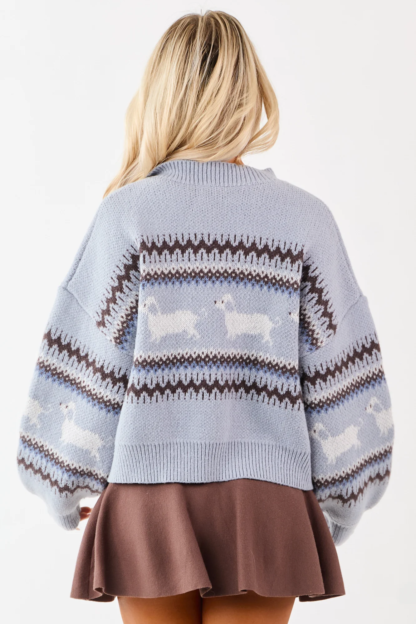Powder Blue Dog Pattern Knit Cardigan