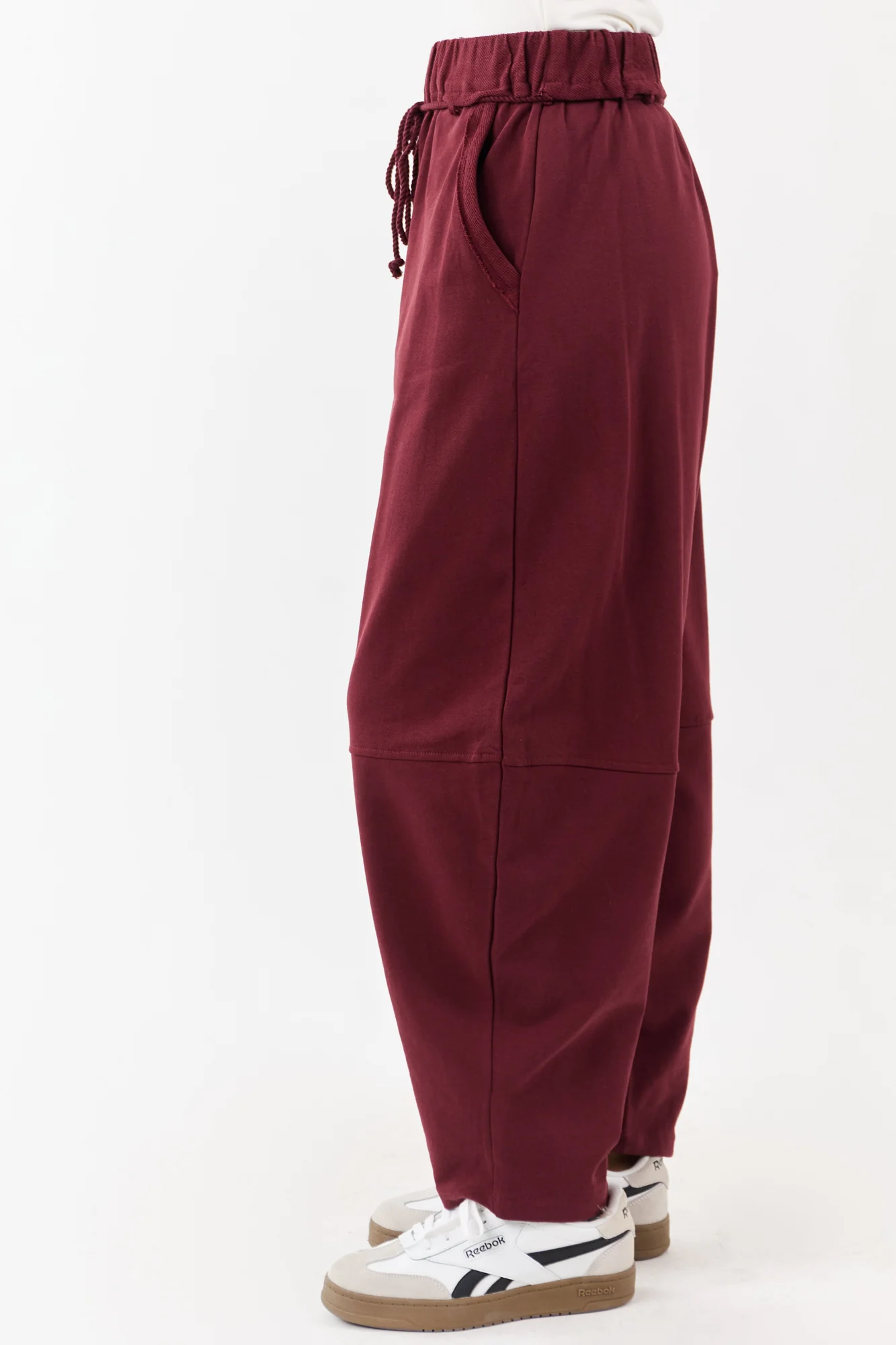 Maroon Cotton Sweatpants with Waist Tie