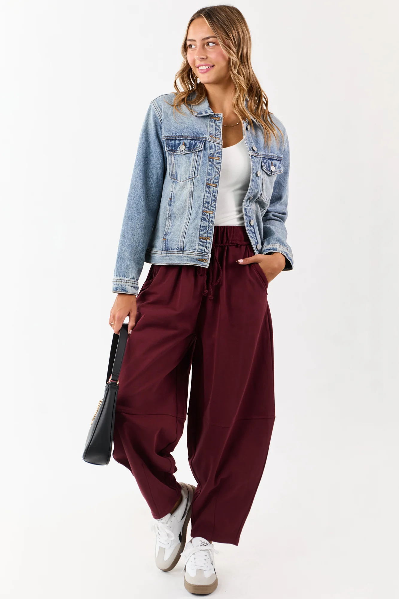 Maroon Cotton Sweatpants with Waist Tie