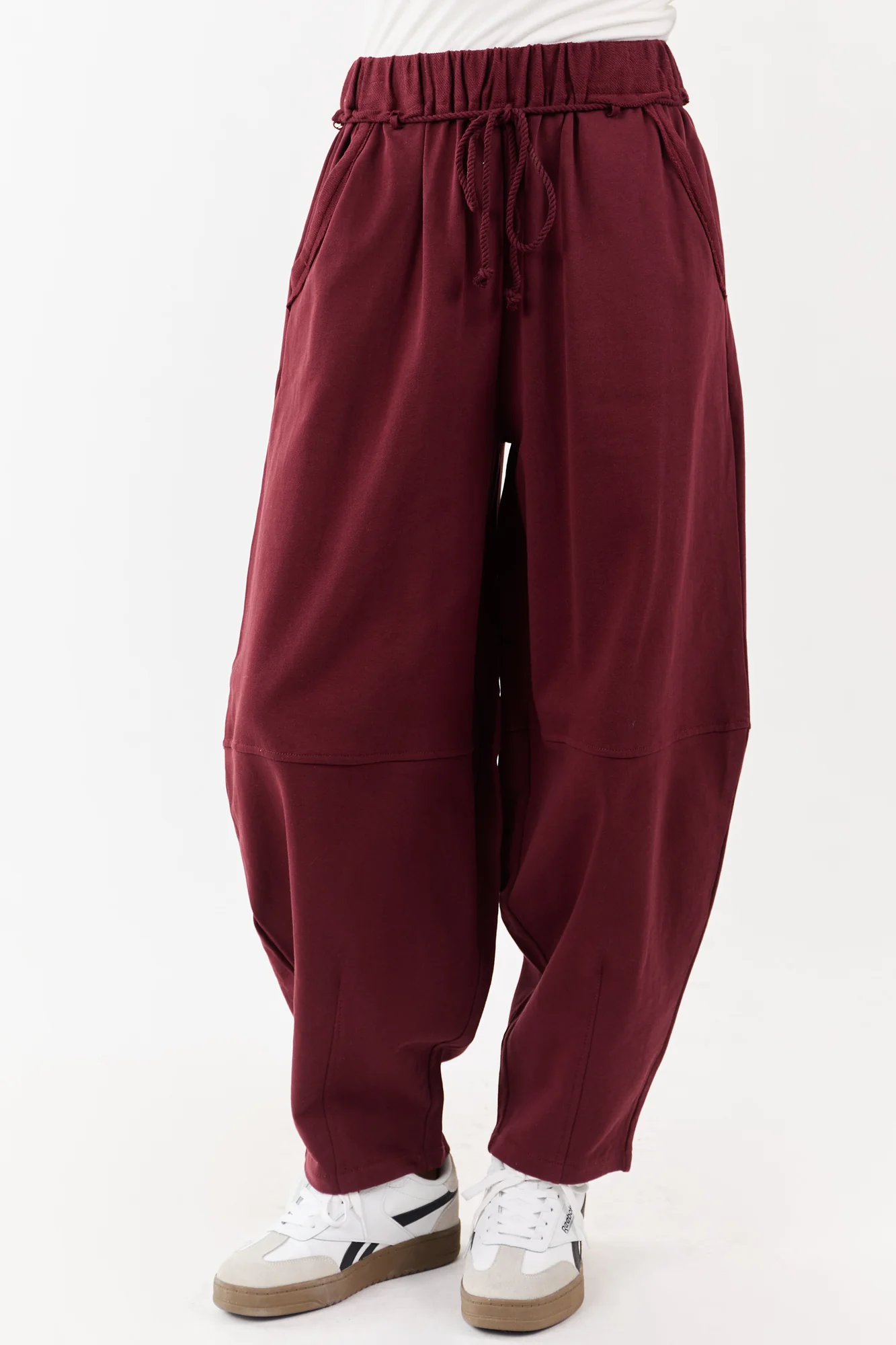 Maroon Cotton Sweatpants with Waist Tie
