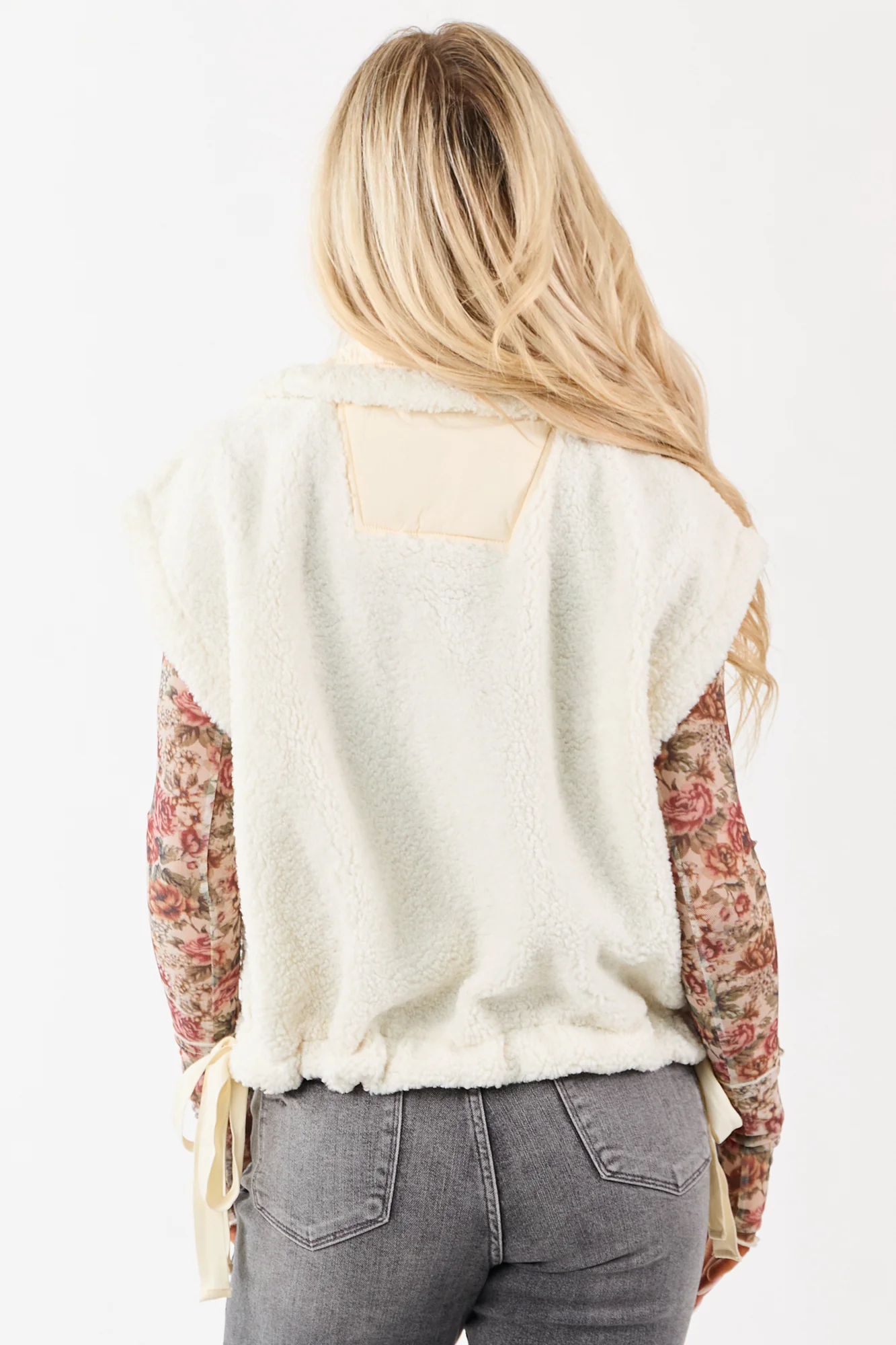 Cream Sherpa Button Down Side Tie Vest