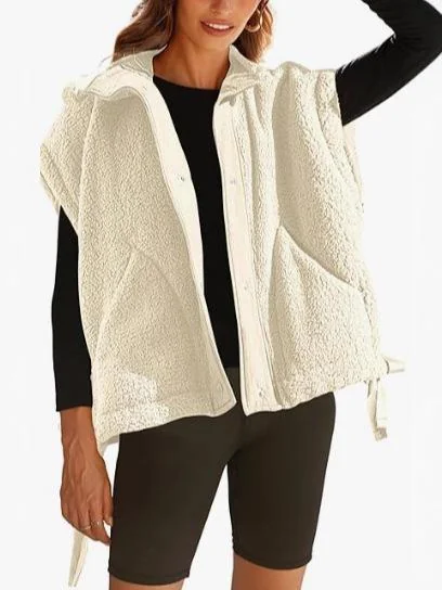 Cream Sherpa Button Down Side Tie Vest