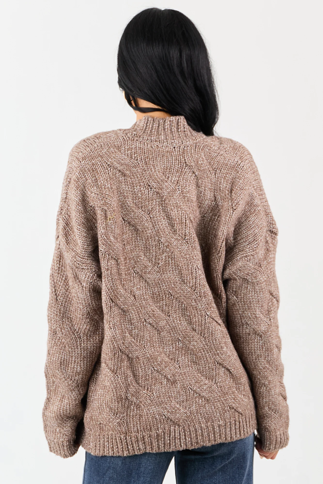 Brown Cable Knit Open Front Cardigan