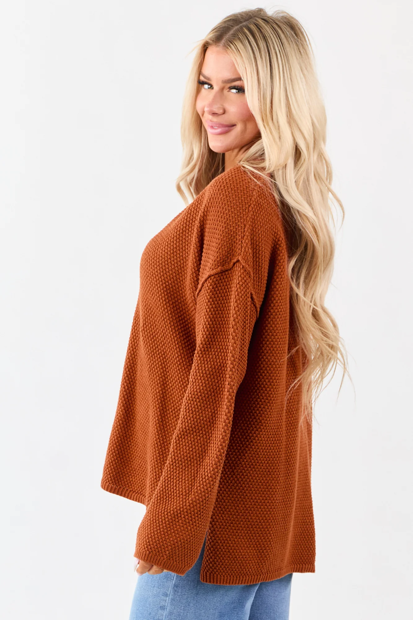 Textured Knit Henley Neck Sweater