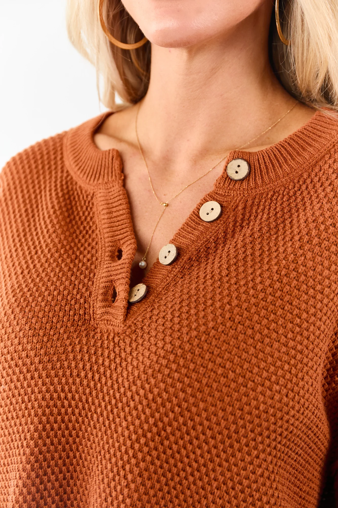 Textured Knit Henley Neck Sweater