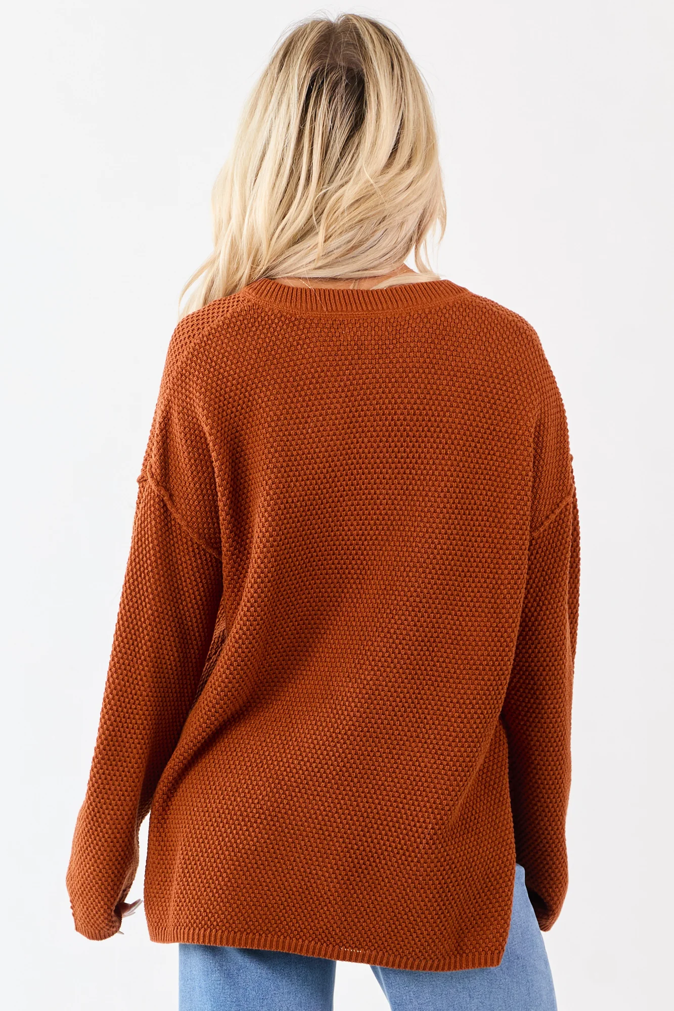 Textured Knit Henley Neck Sweater
