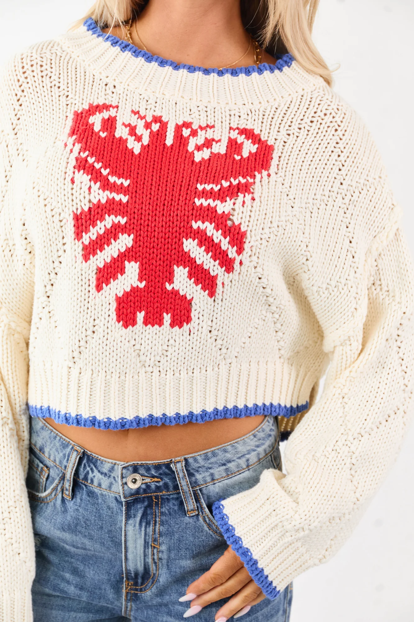 Cream Nautical Graphic Ribbed Knit Sweater
