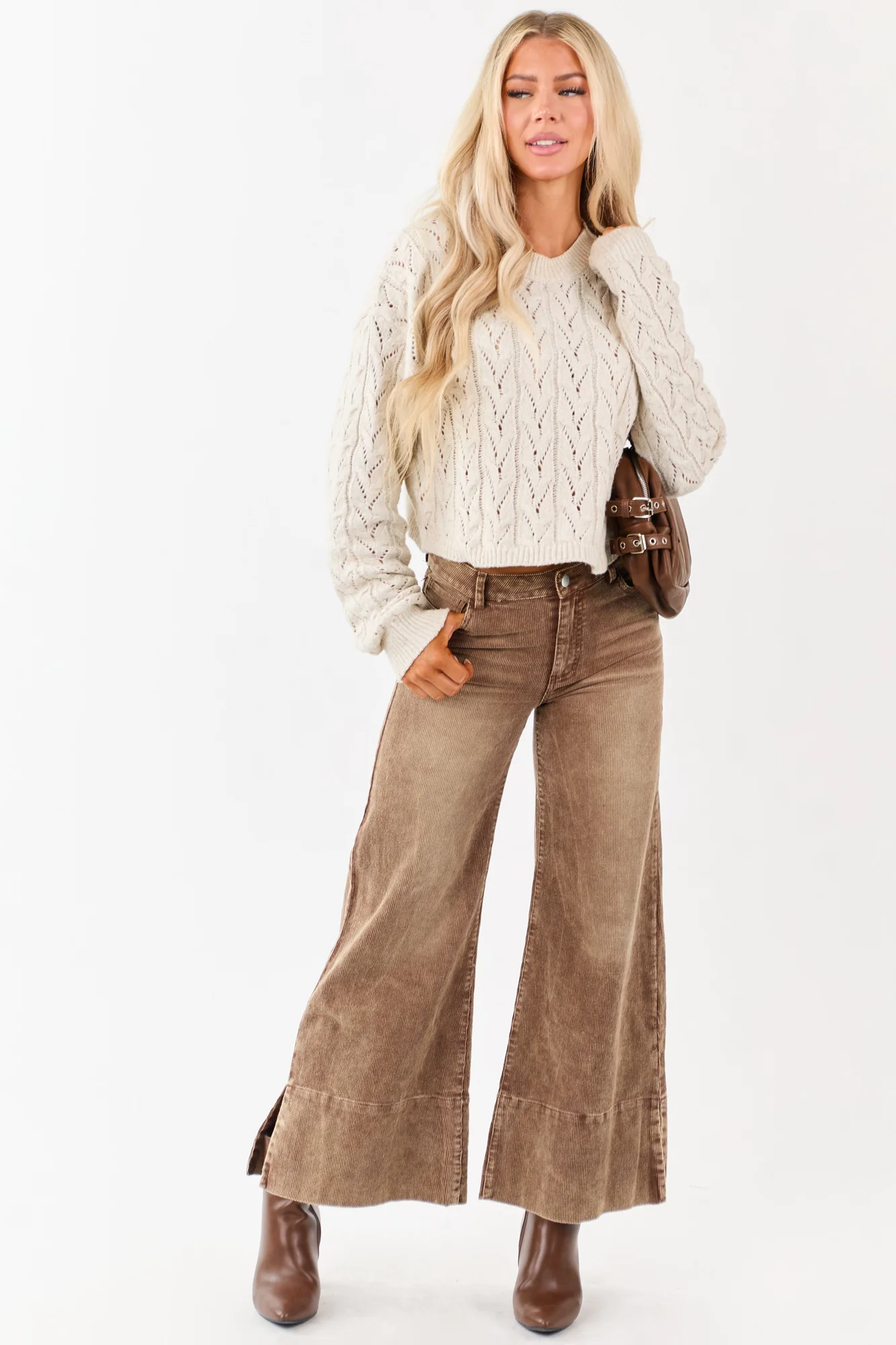 Brown Corduroy Wide Leg Pants - Retro Vintage Style