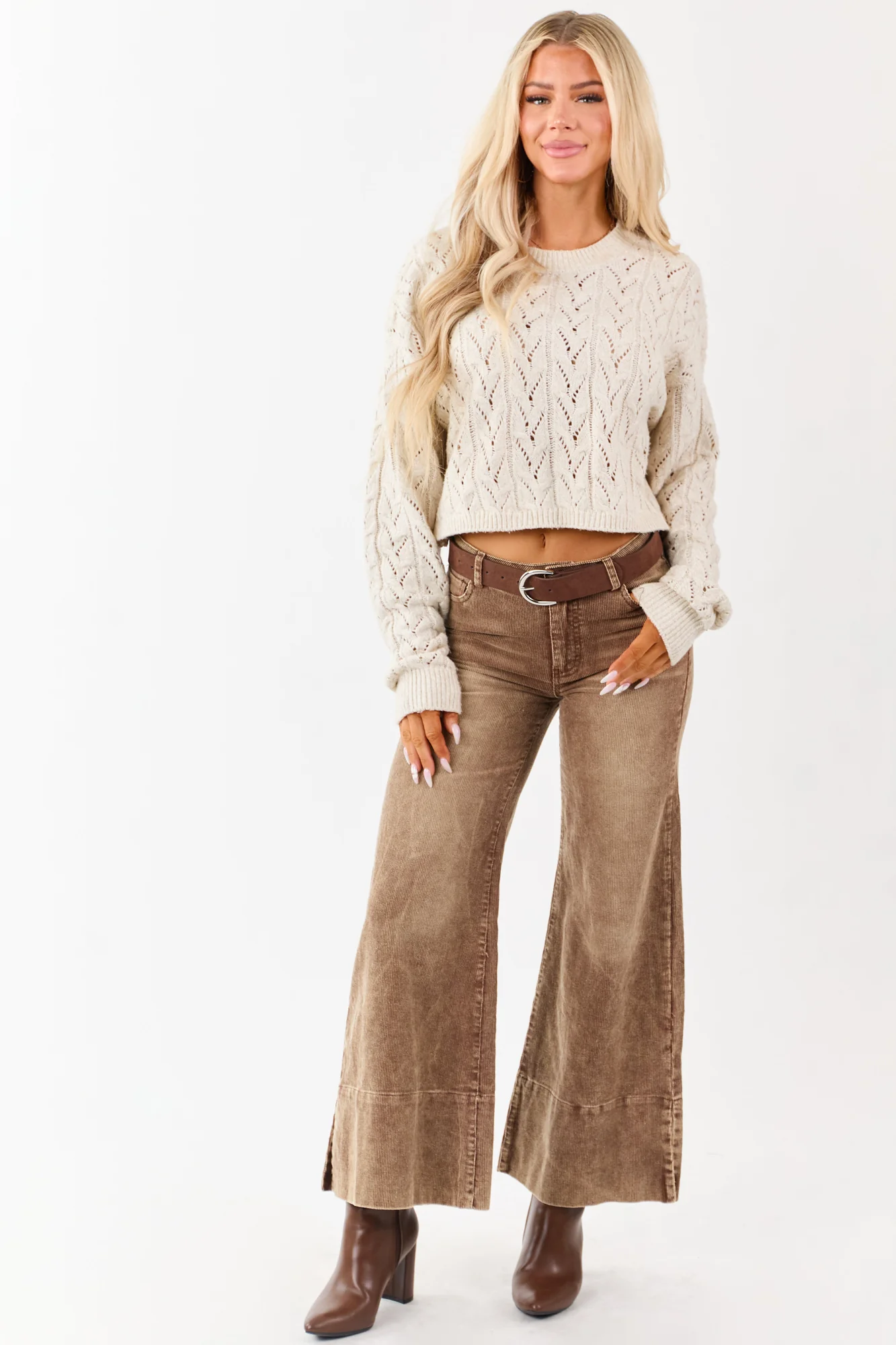 Brown Corduroy Wide Leg Pants - Retro Vintage Style