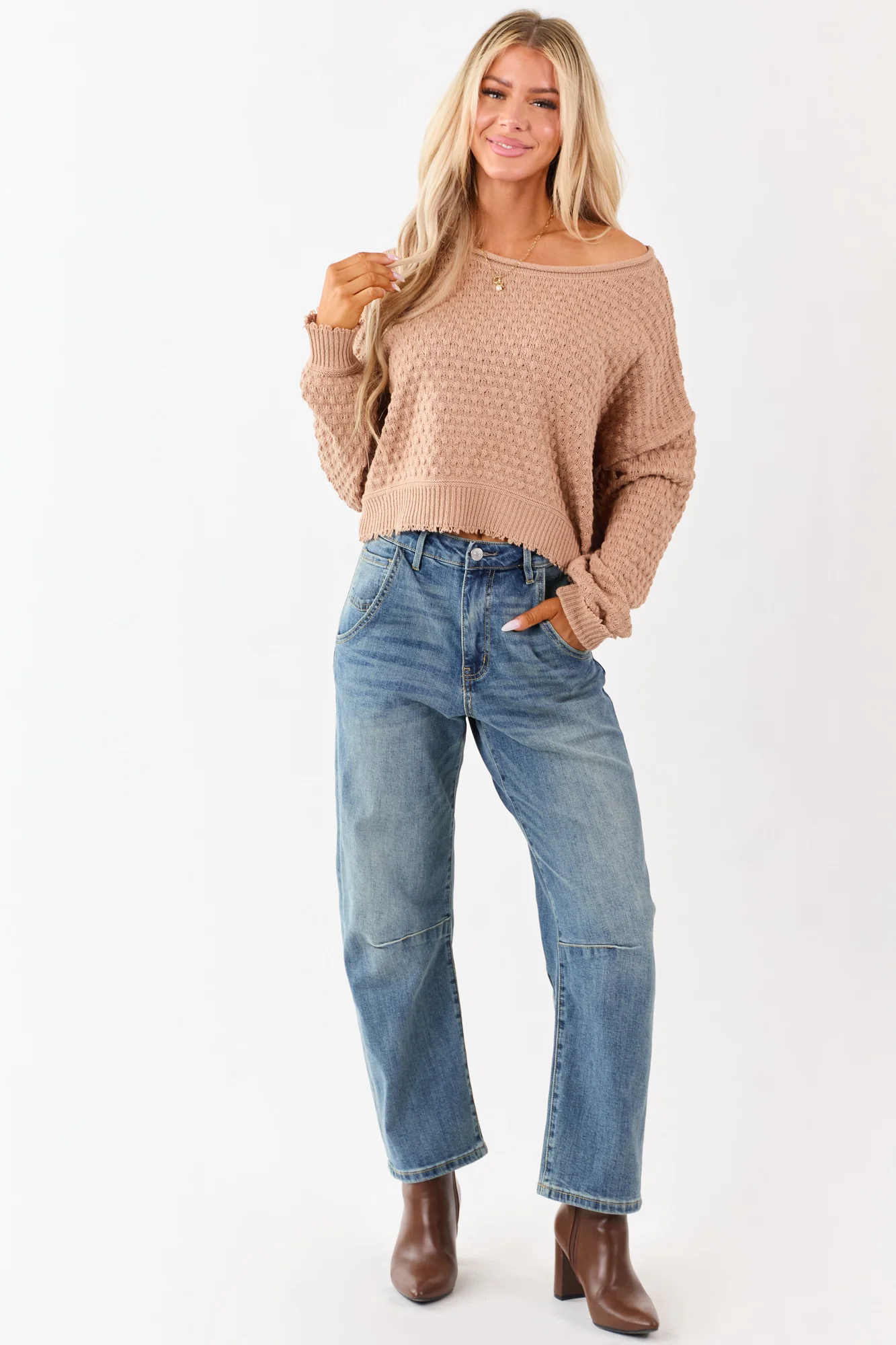 Vintage Wash High Rise Stretchy Barrel Jeans