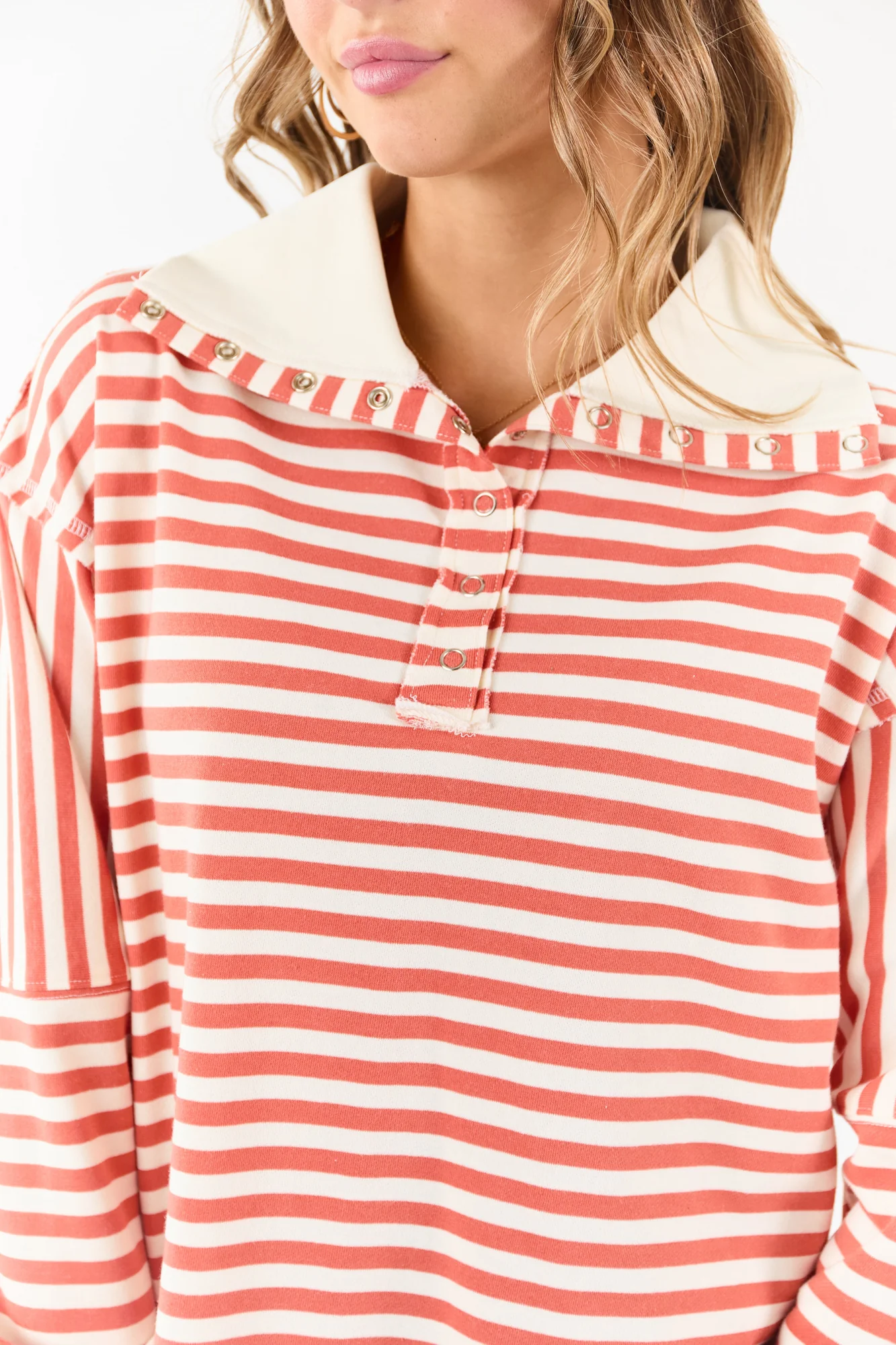 Burnt Orange Striped Oversized Henley Top