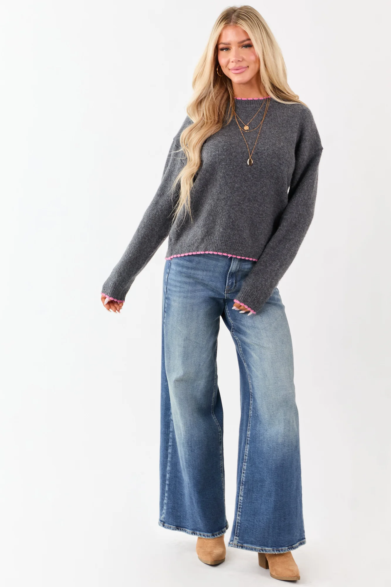 Cozy Bubblegum Trim Wool Sweater