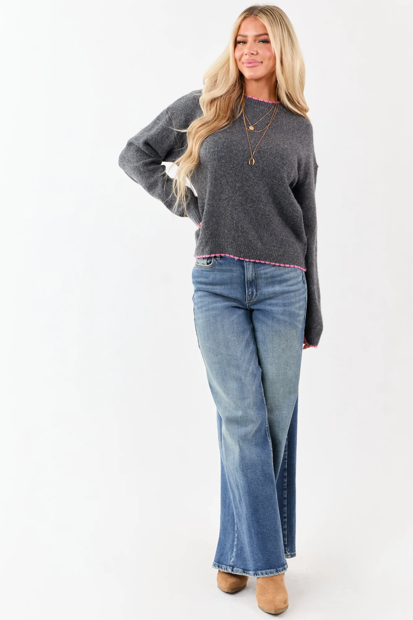 Cozy Bubblegum Trim Wool Sweater