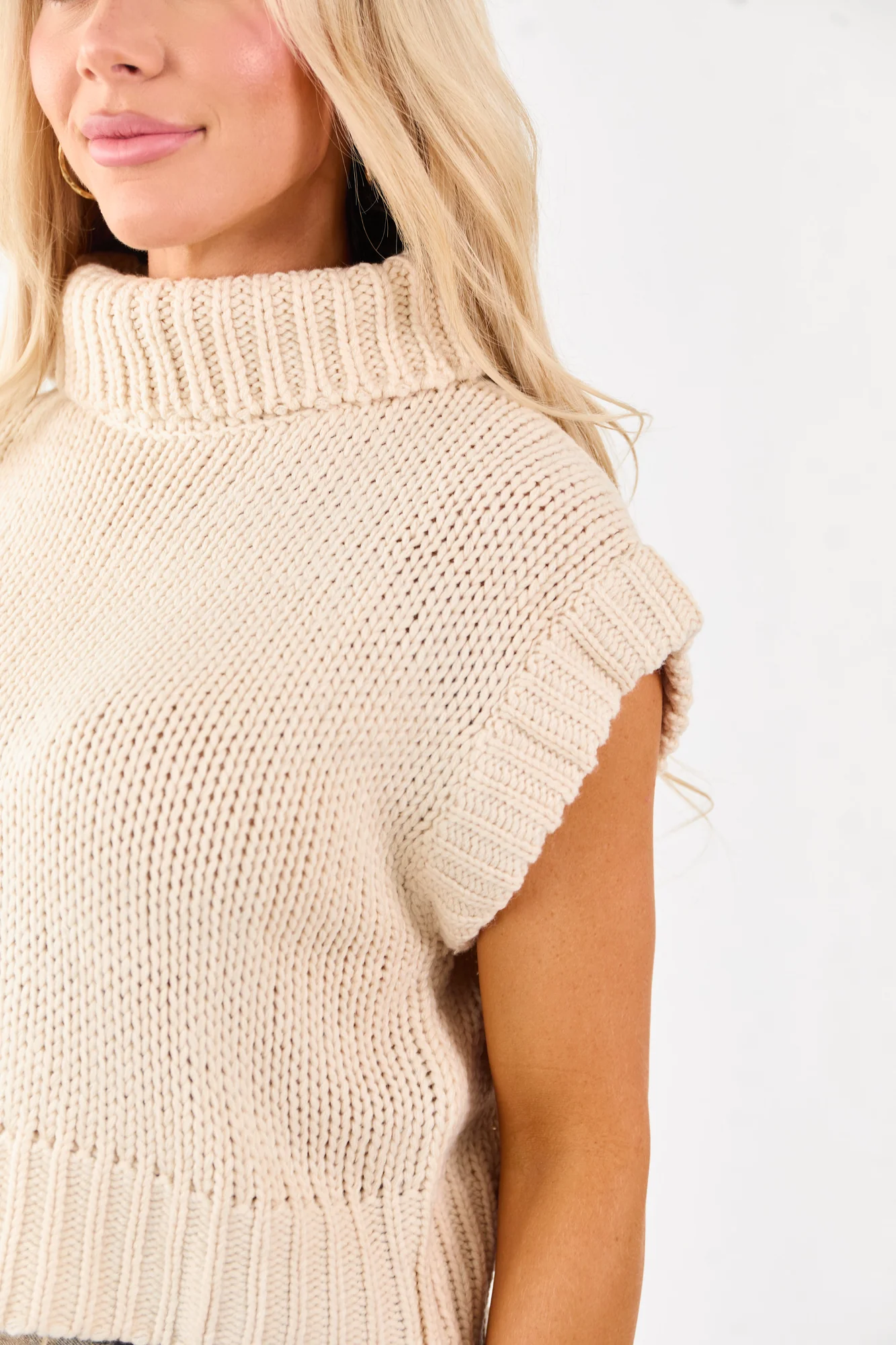 Champagne Cap Sleeve Turtleneck Sweater Top