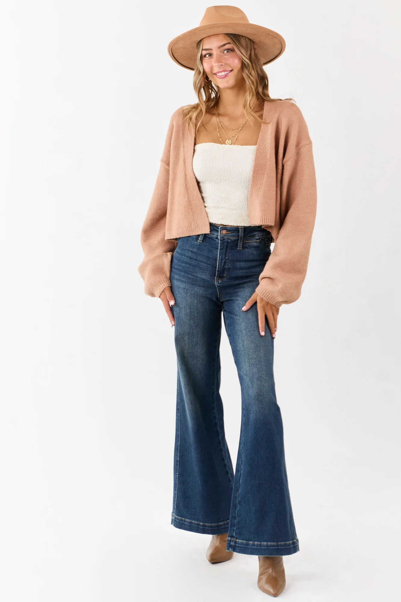 Neutral Rib Knit Cardigan Sweater