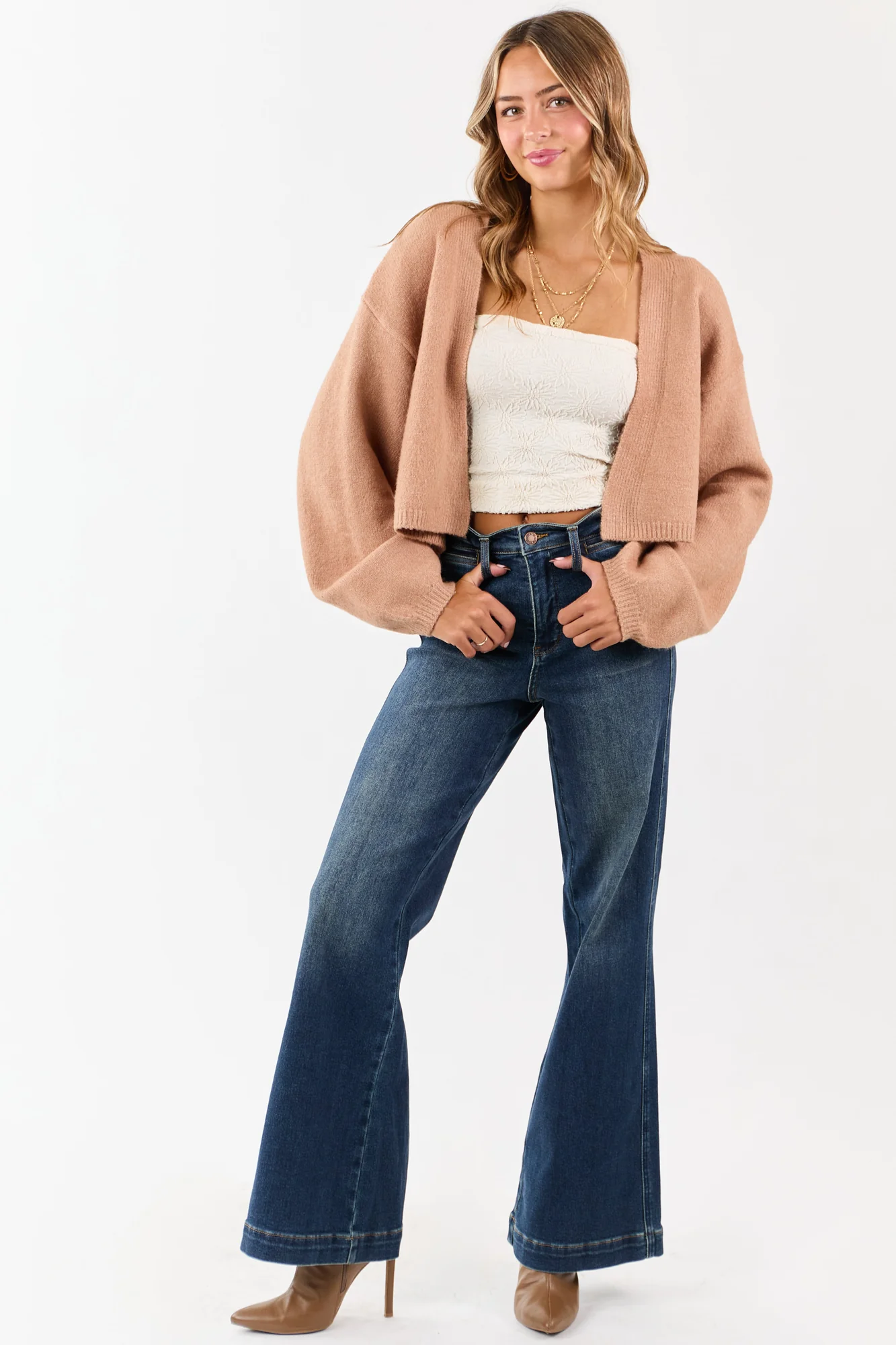 Neutral Rib Knit Cardigan Sweater