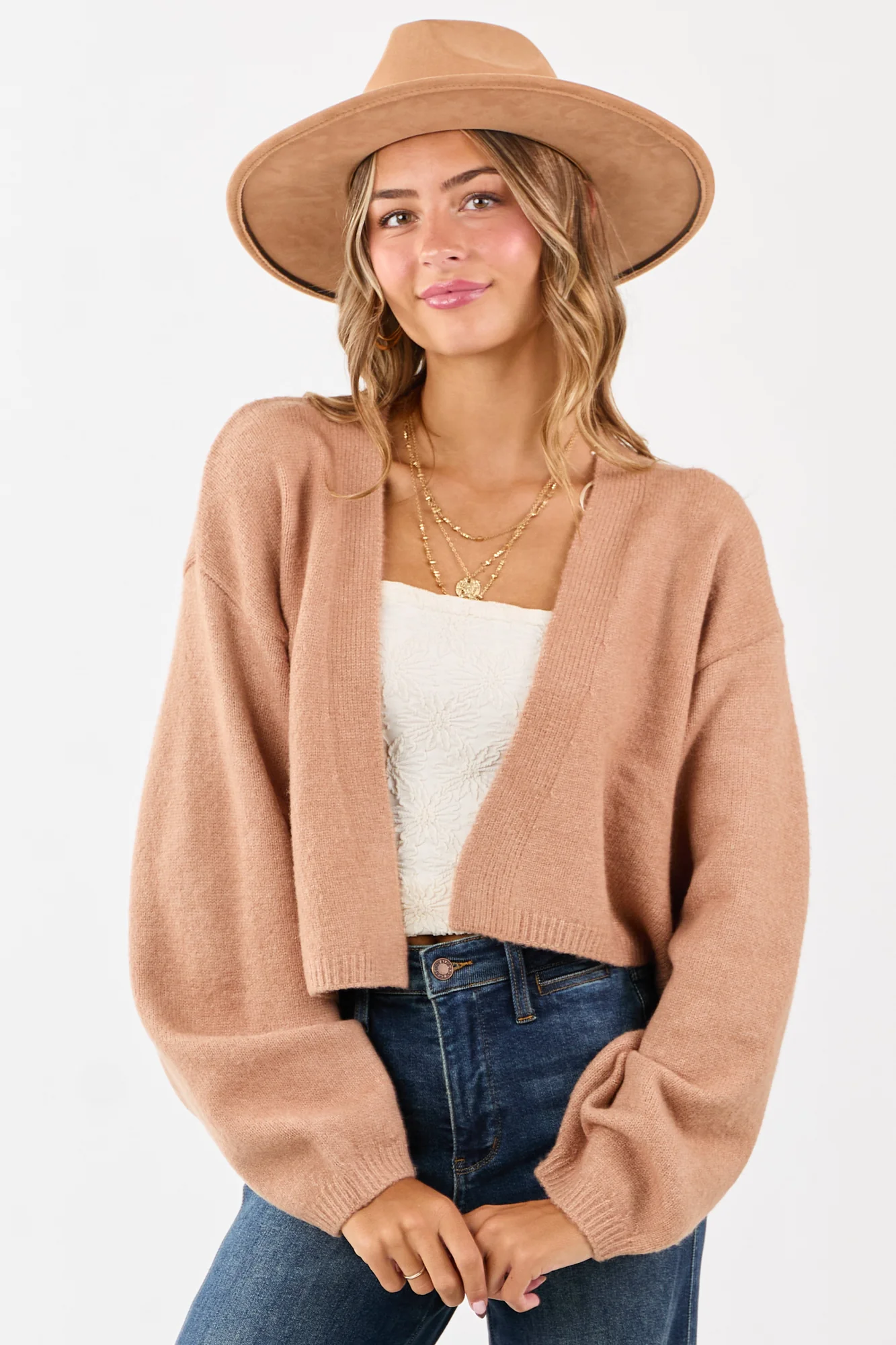 Neutral Rib Knit Cardigan Sweater