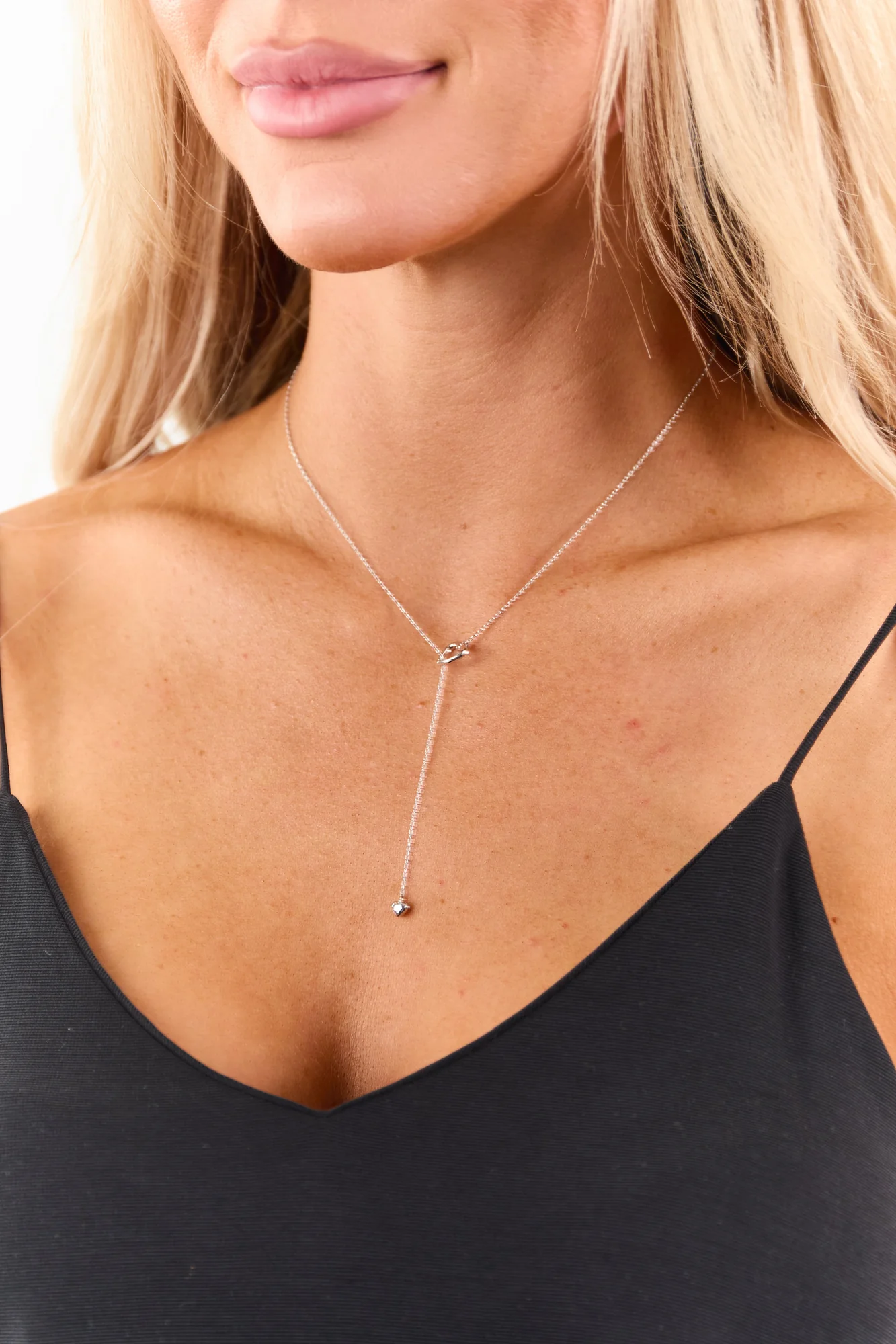 Silver Heart Charm Lariat Necklace | Dainty Jewelry Accent