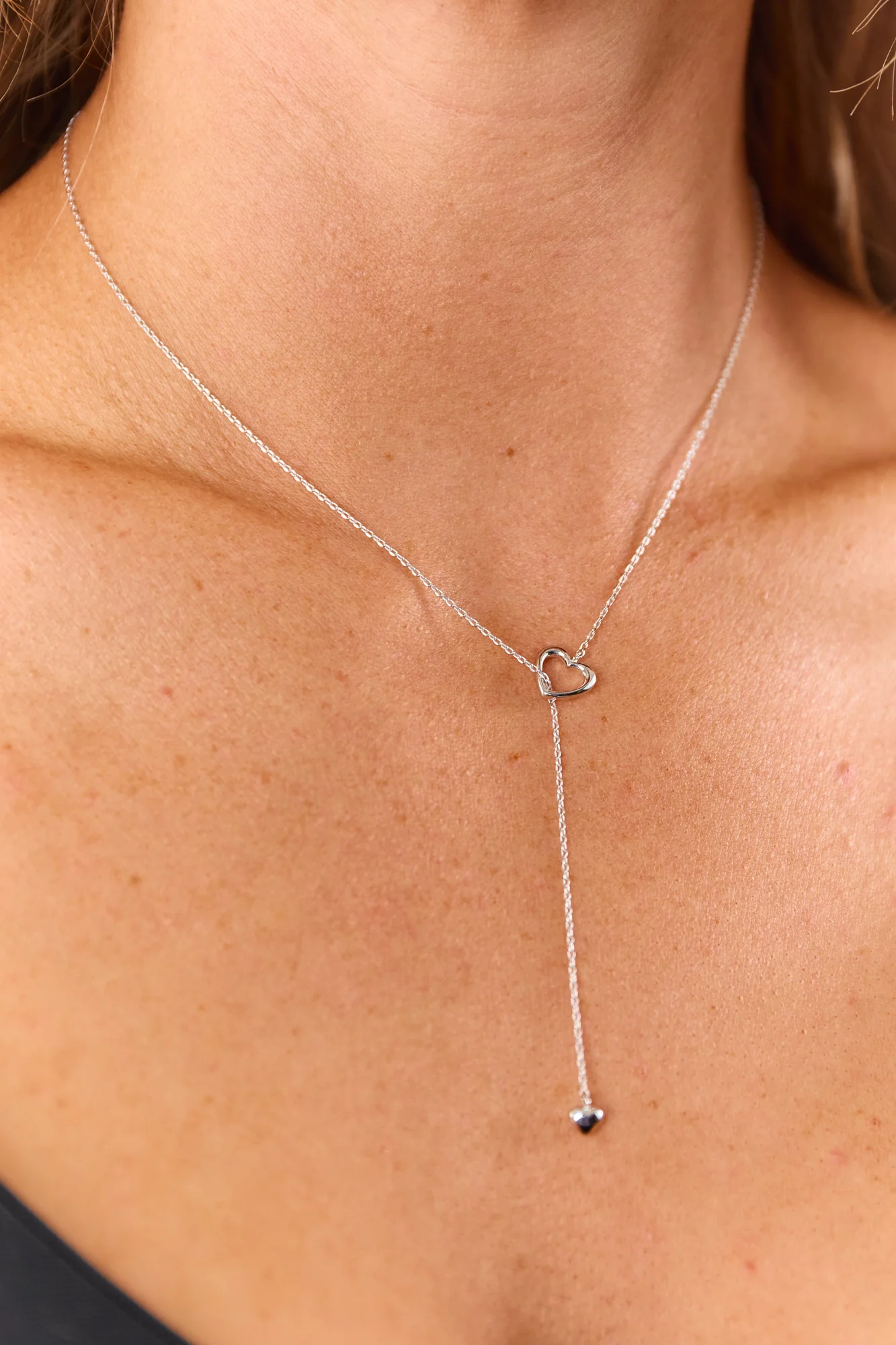 Silver Heart Charm Lariat Necklace | Dainty Jewelry Accent
