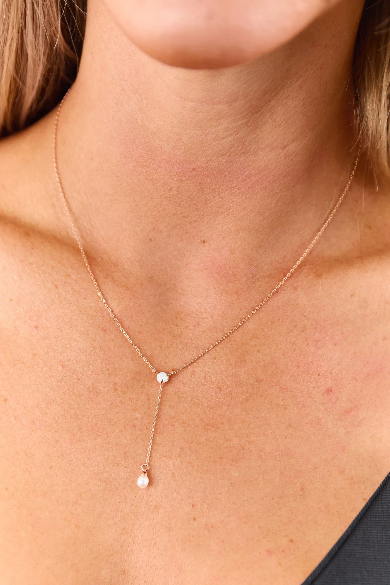 Opal Teardrop Necklace in Rose Gold Finish