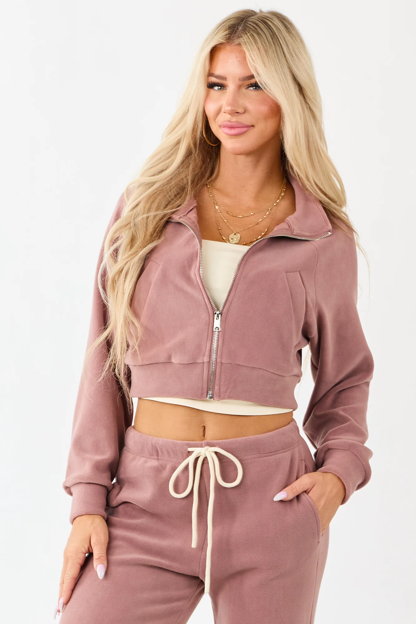 Soft Pink Fleece Zip Up Jacket