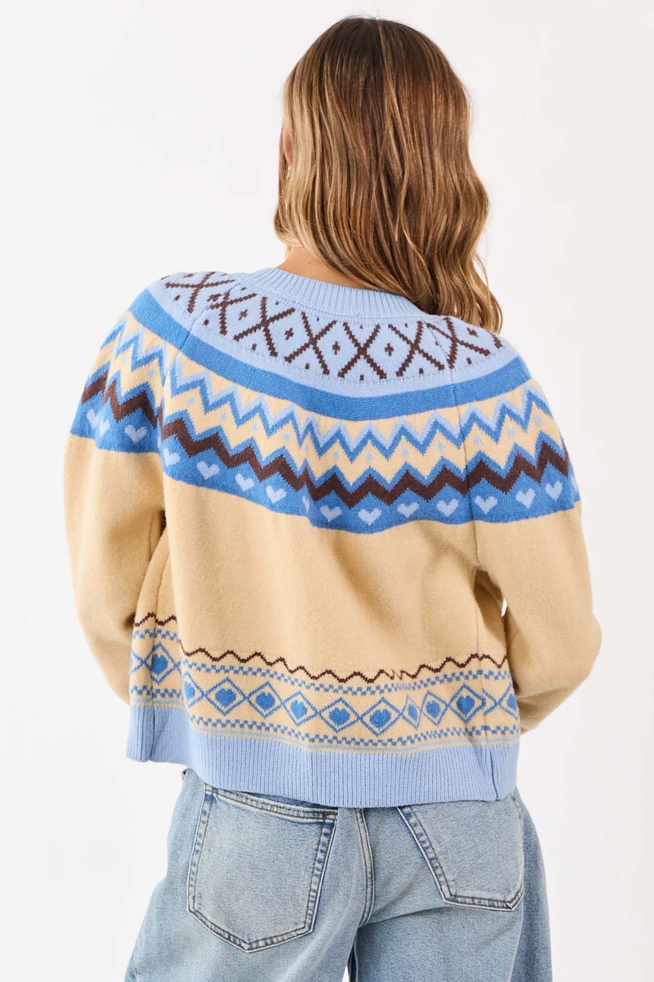 Cozy Cobalt Cream Fair Isle Heart Cardigan