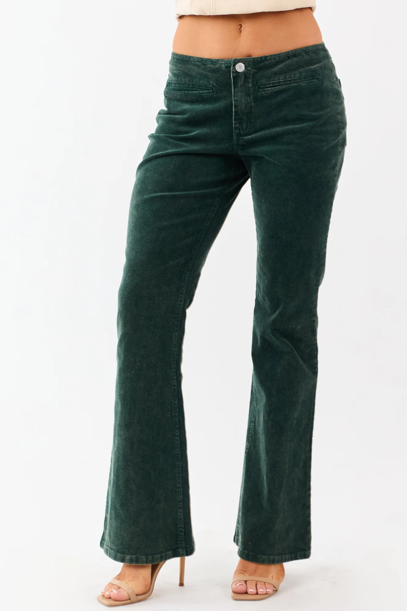 Forest Green Corduroy Flare Pants - Vintage Style Cotton Trousers
