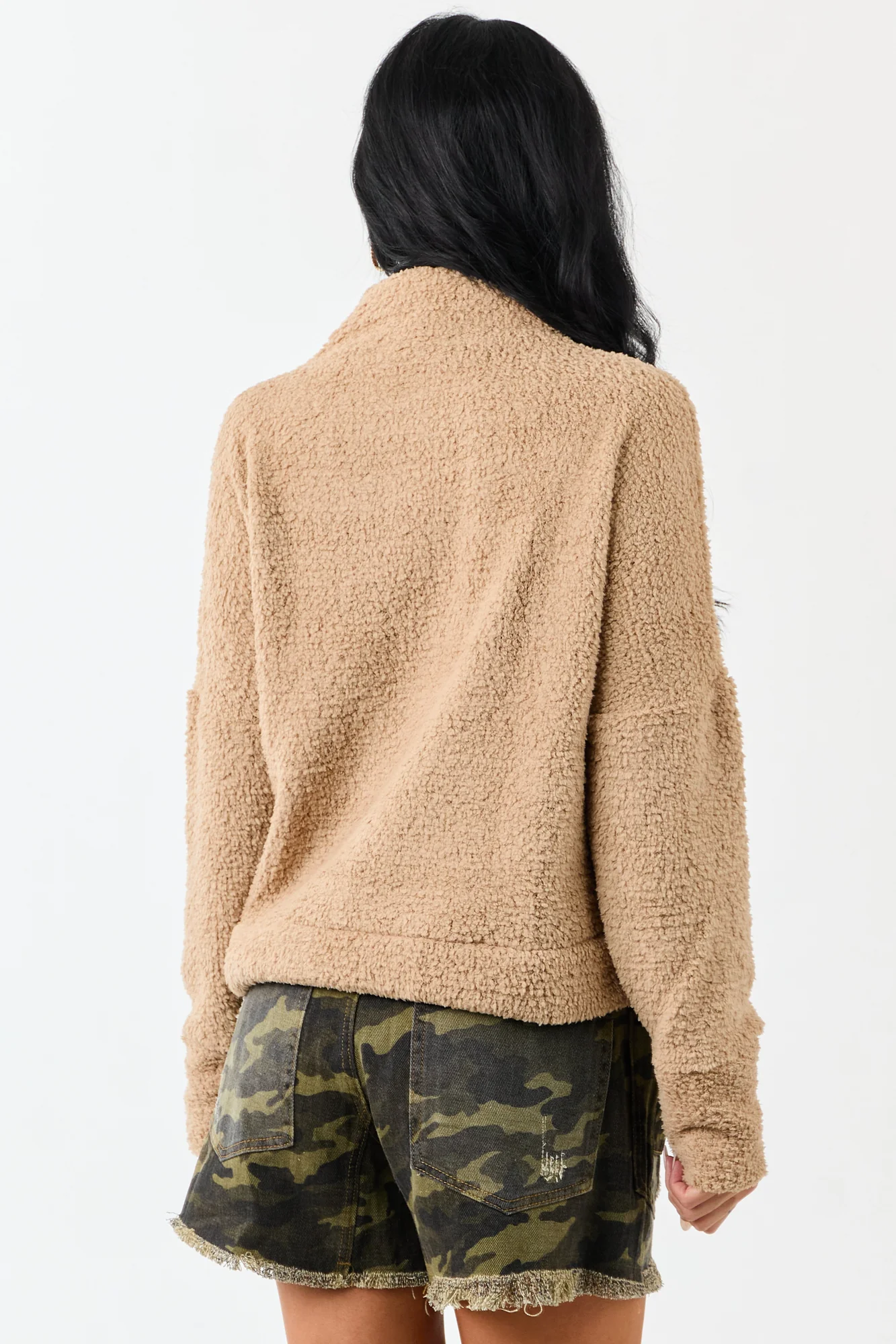 Soft Knit Mock Neck Sweater - Cozy Latte Oversized Fit