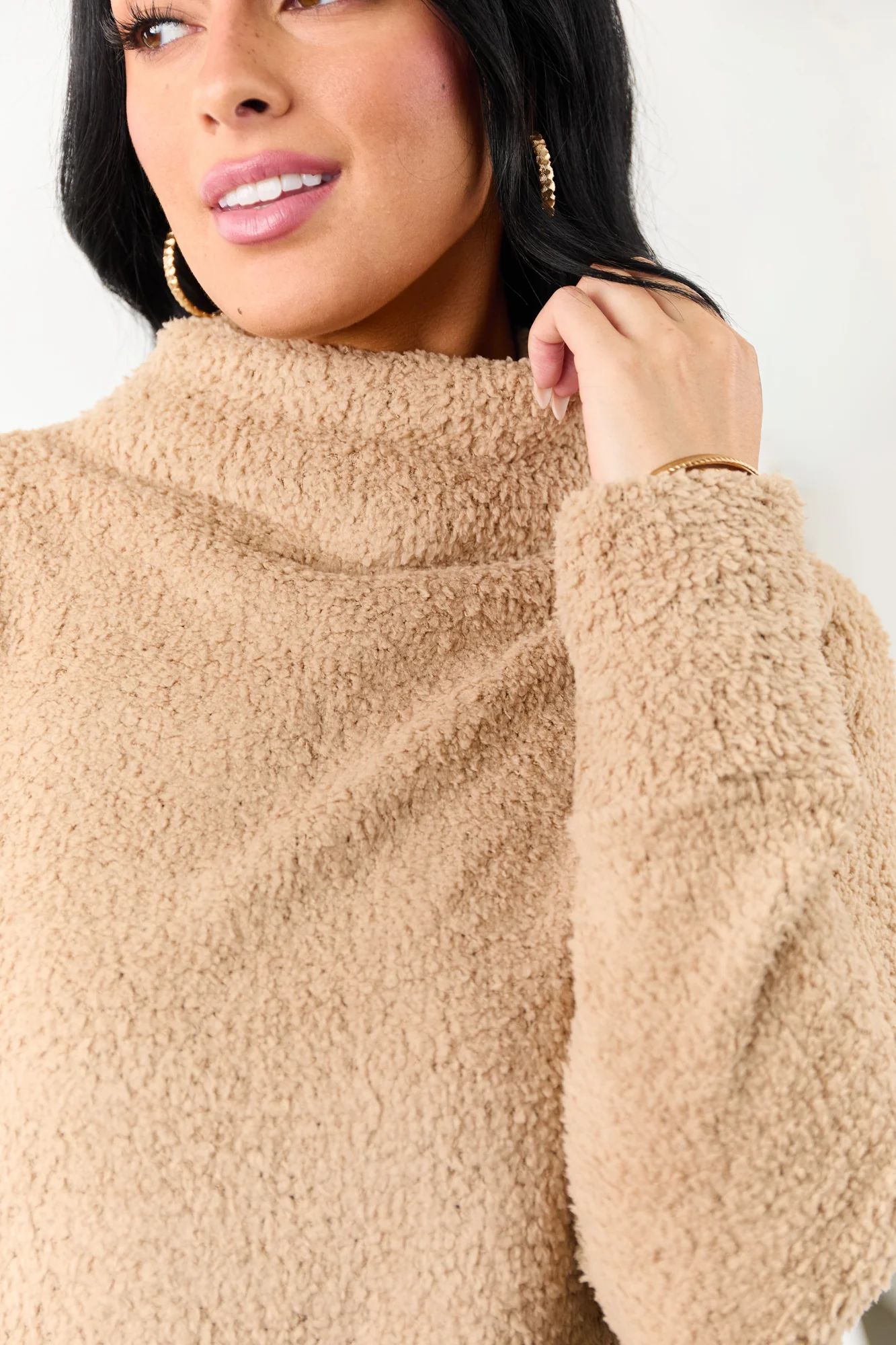 Soft Knit Mock Neck Sweater - Cozy Latte Oversized Fit