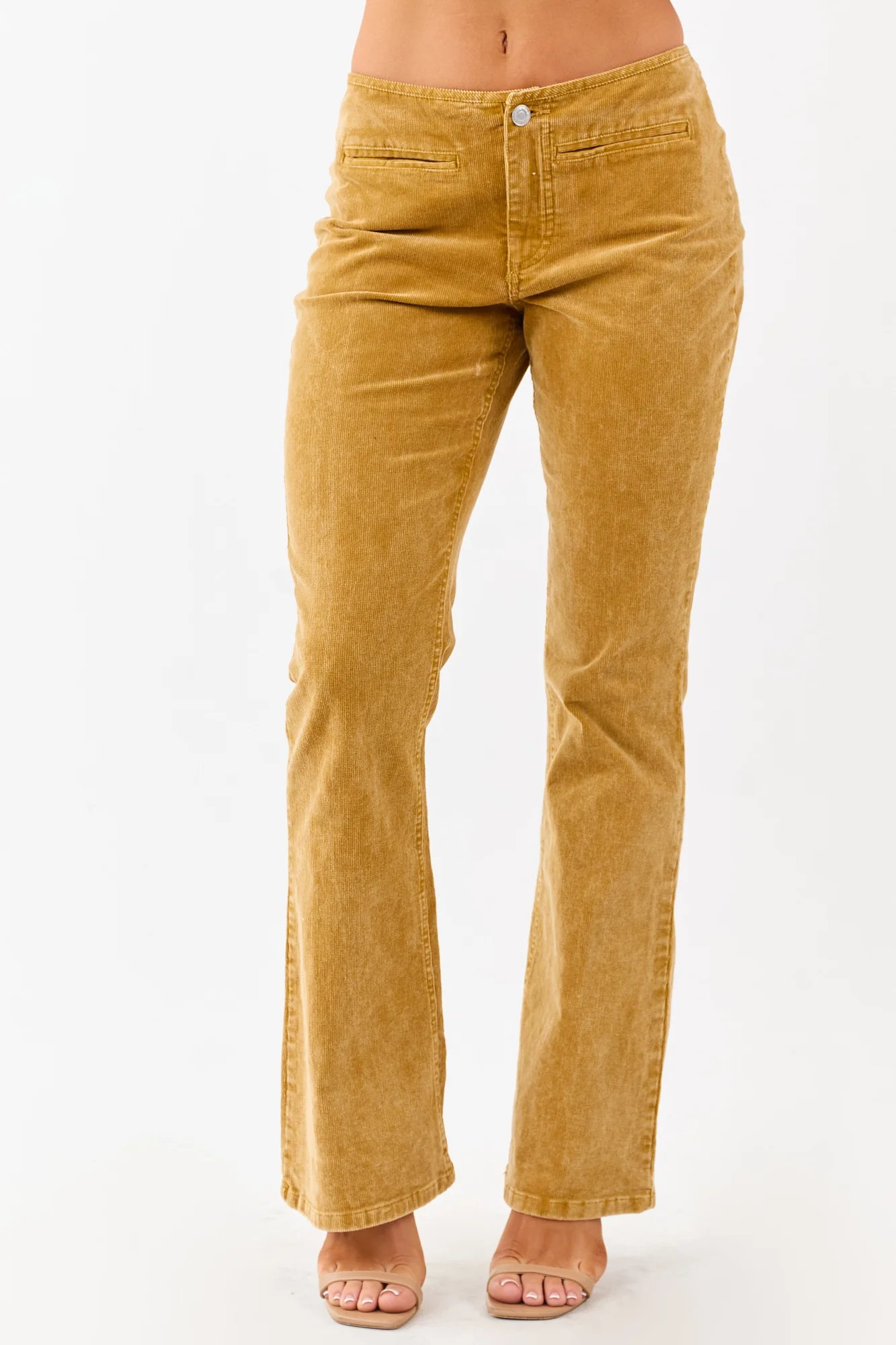 Mustard Corduroy Flare Pants with Front Pockets