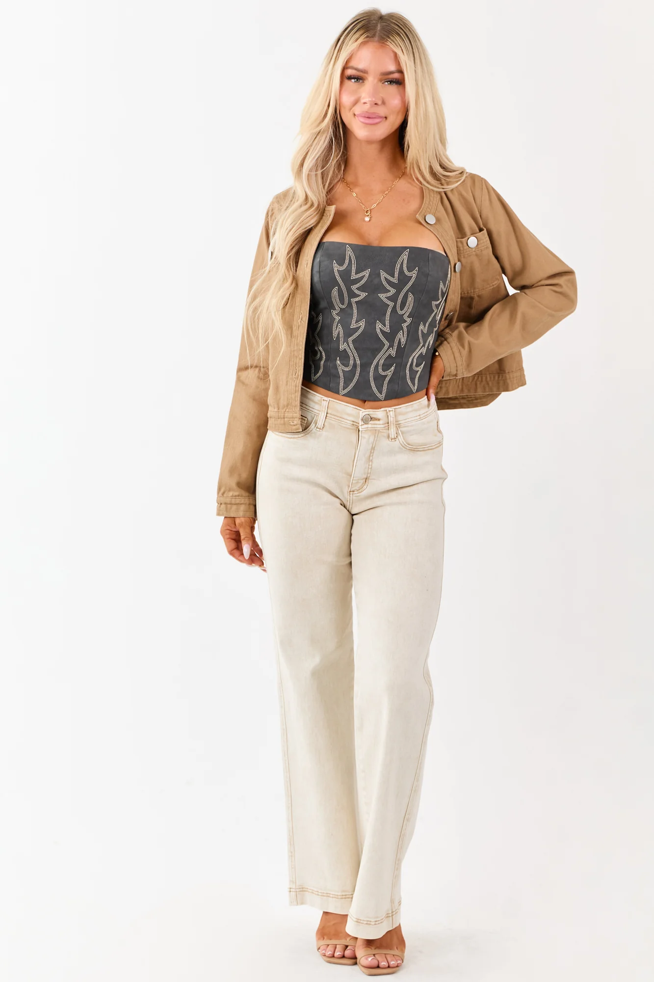Neutral Twill Denim Structured Jacket