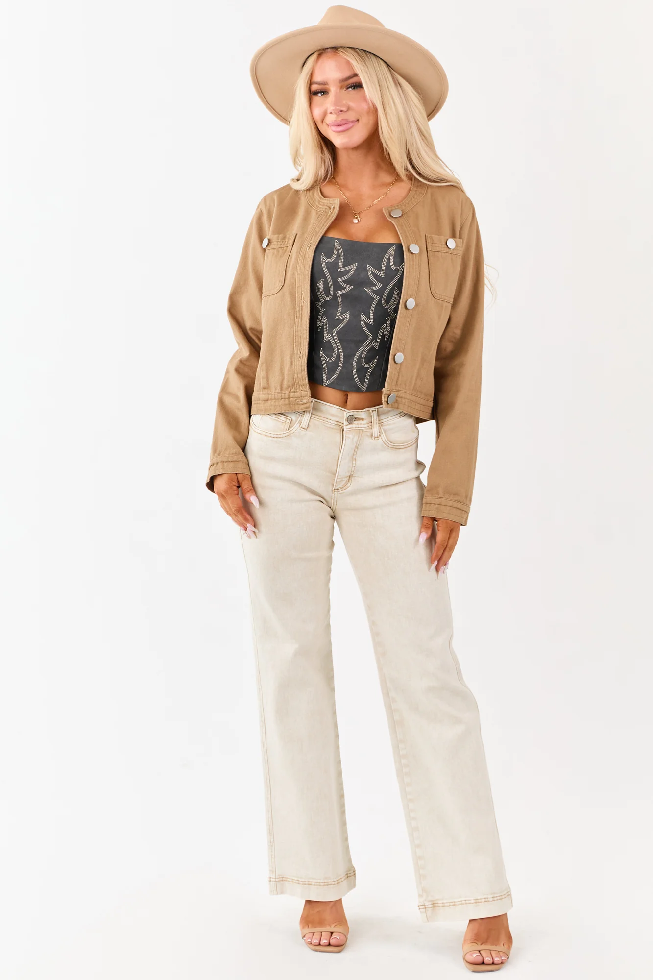 Neutral Twill Denim Structured Jacket