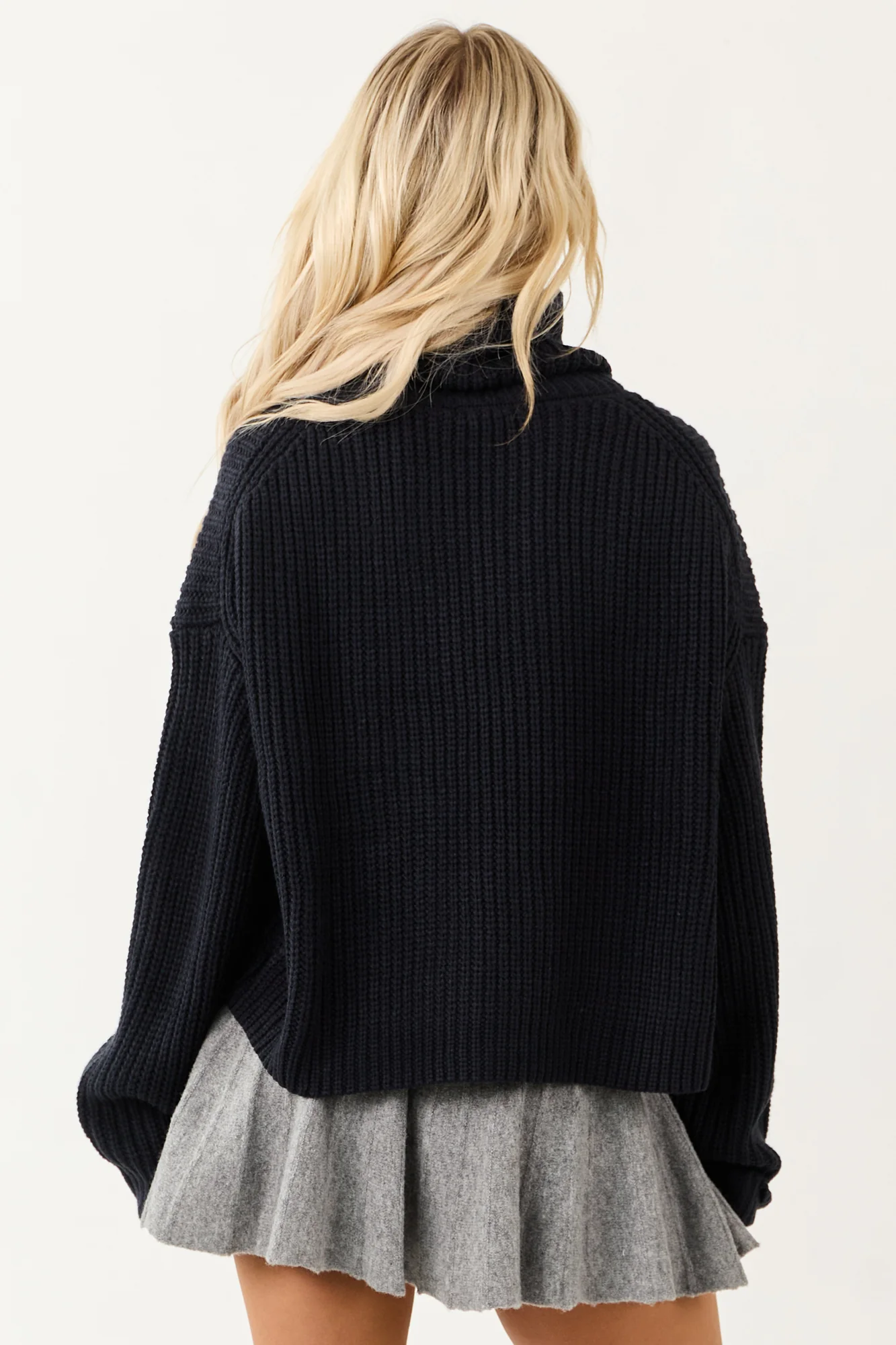Navy Knit Cowl Neck Sweater with Cargo Pockets