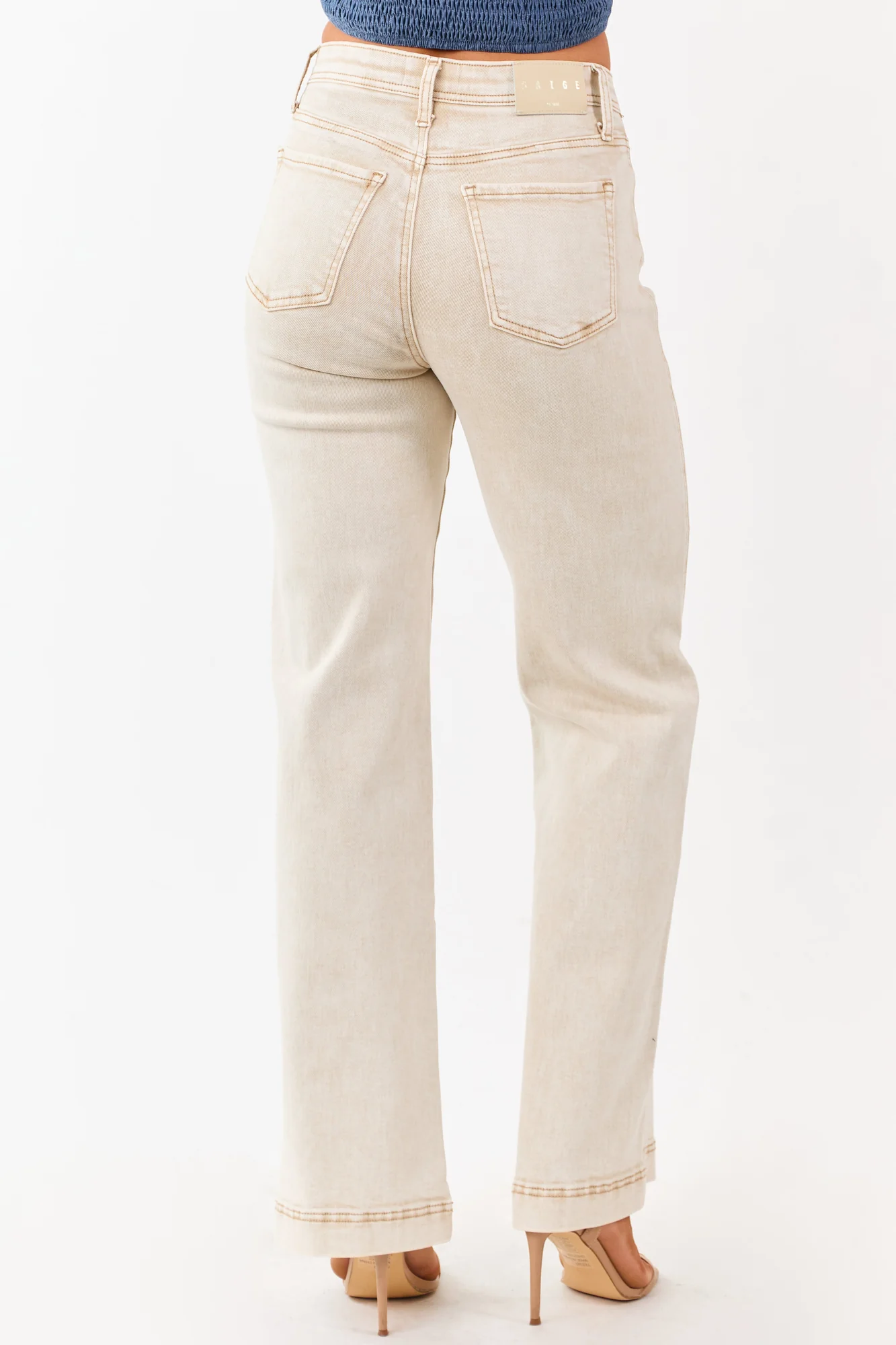 Neutral Washed Tummy Control High Rise Straight Jeans