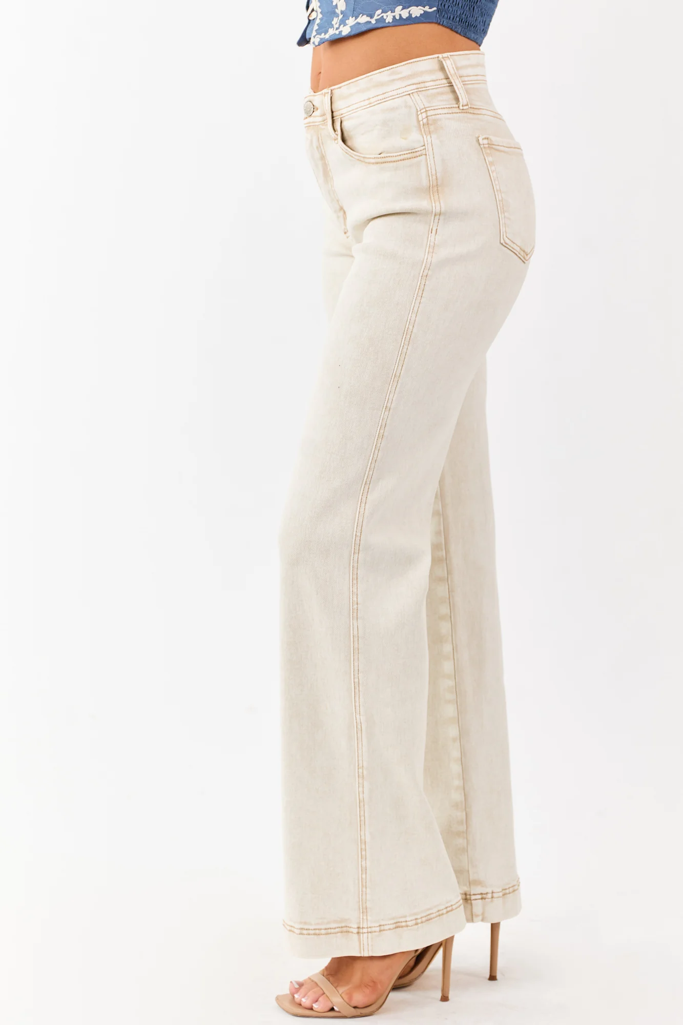 Neutral Washed Tummy Control High Rise Straight Jeans