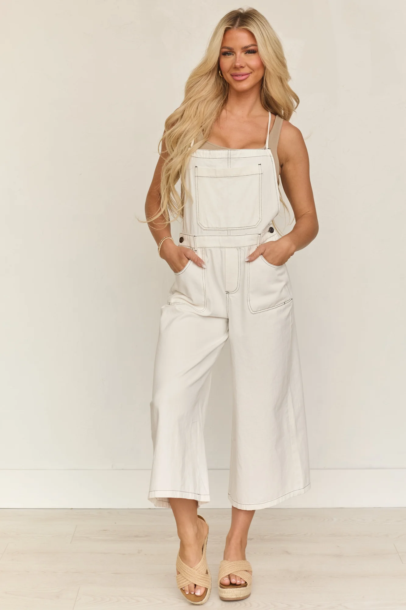 White Denim Cropped Overalls for Effortless Charm